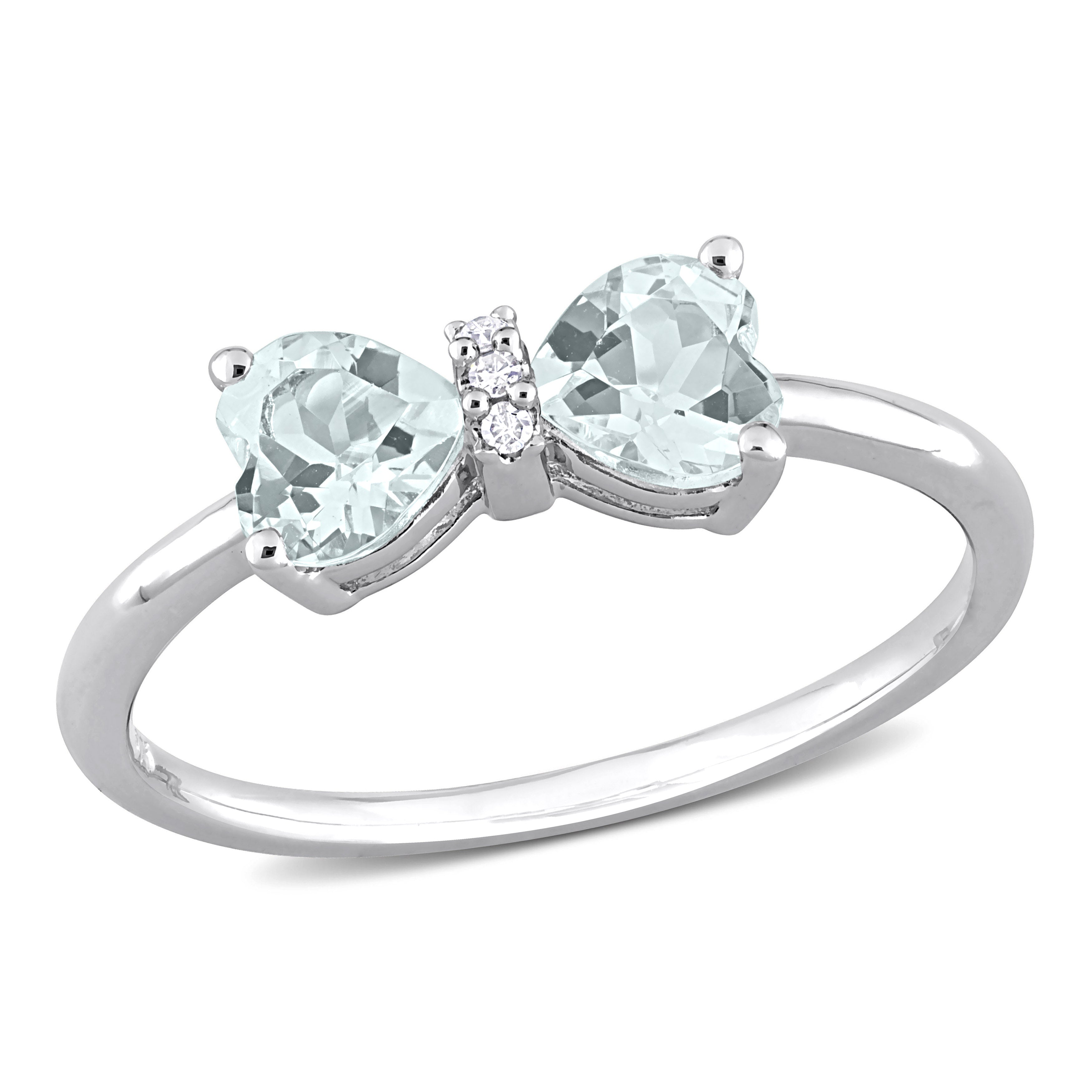 Sterling silver aquamarine bow ring with diamond accents by Lord & Taylor, front view