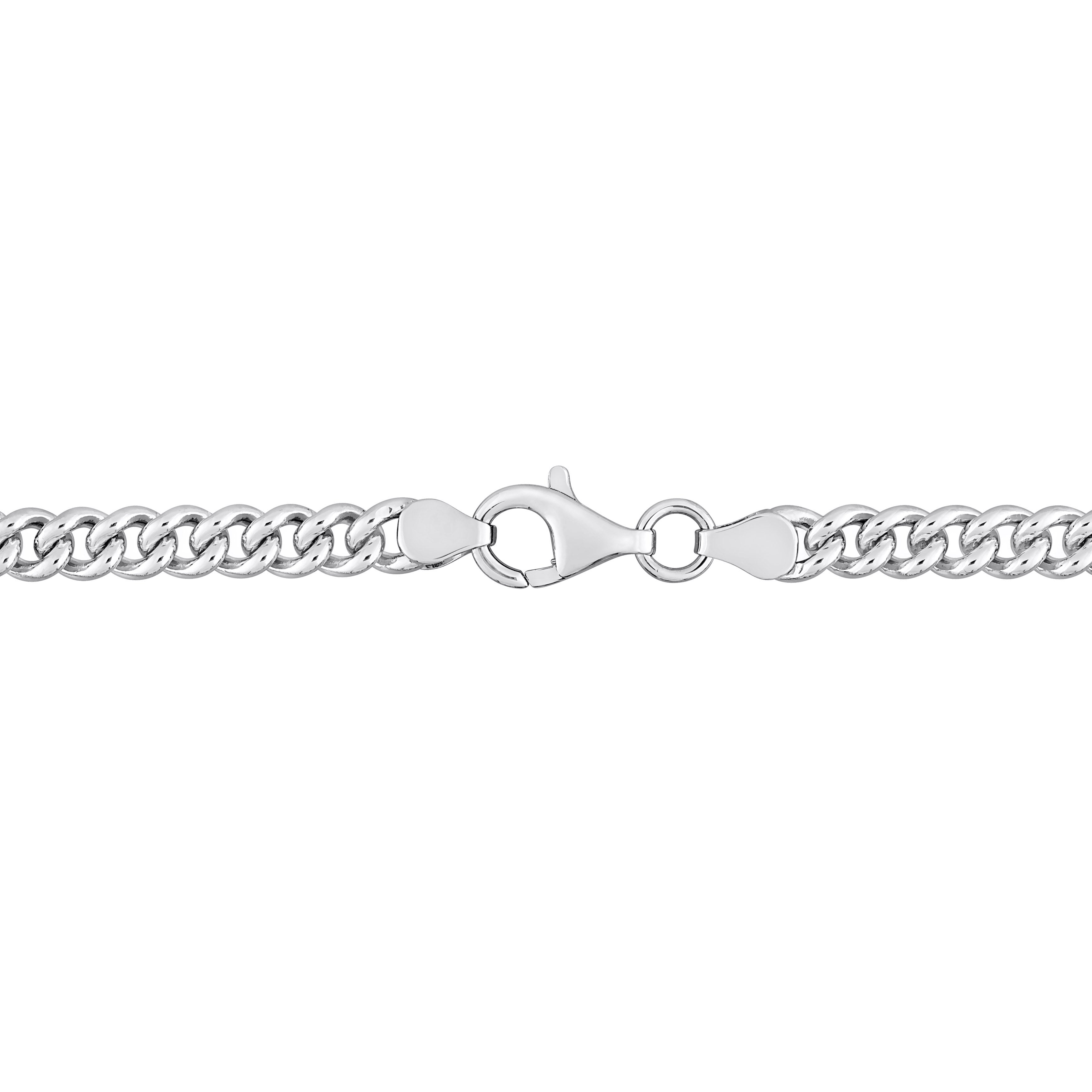 Sterling silver curb chain bracelet with oval sapphire, back view by Lord & Taylor