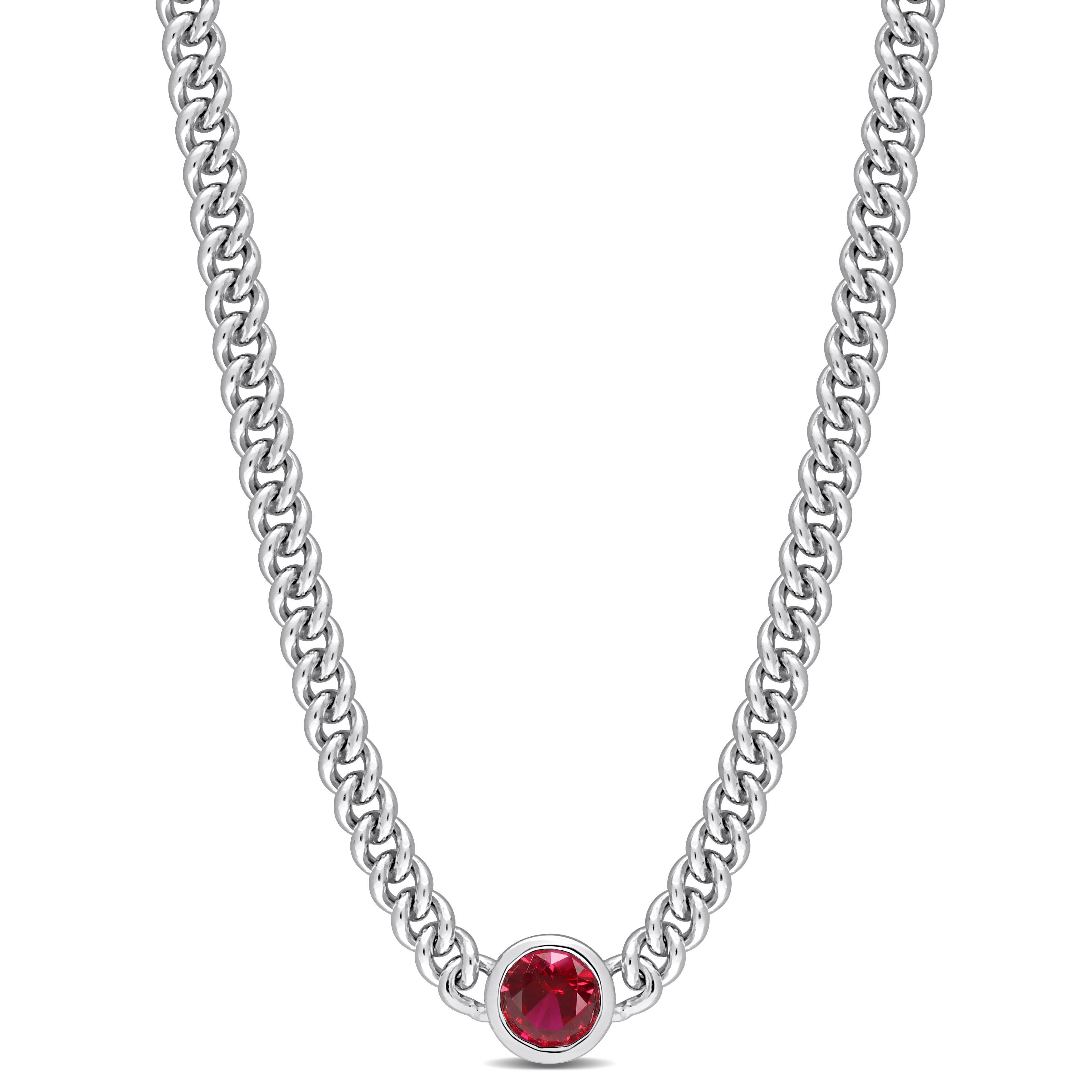 Red created ruby gemstone necklace on sterling silver curb chain by Lord & Taylor, front view