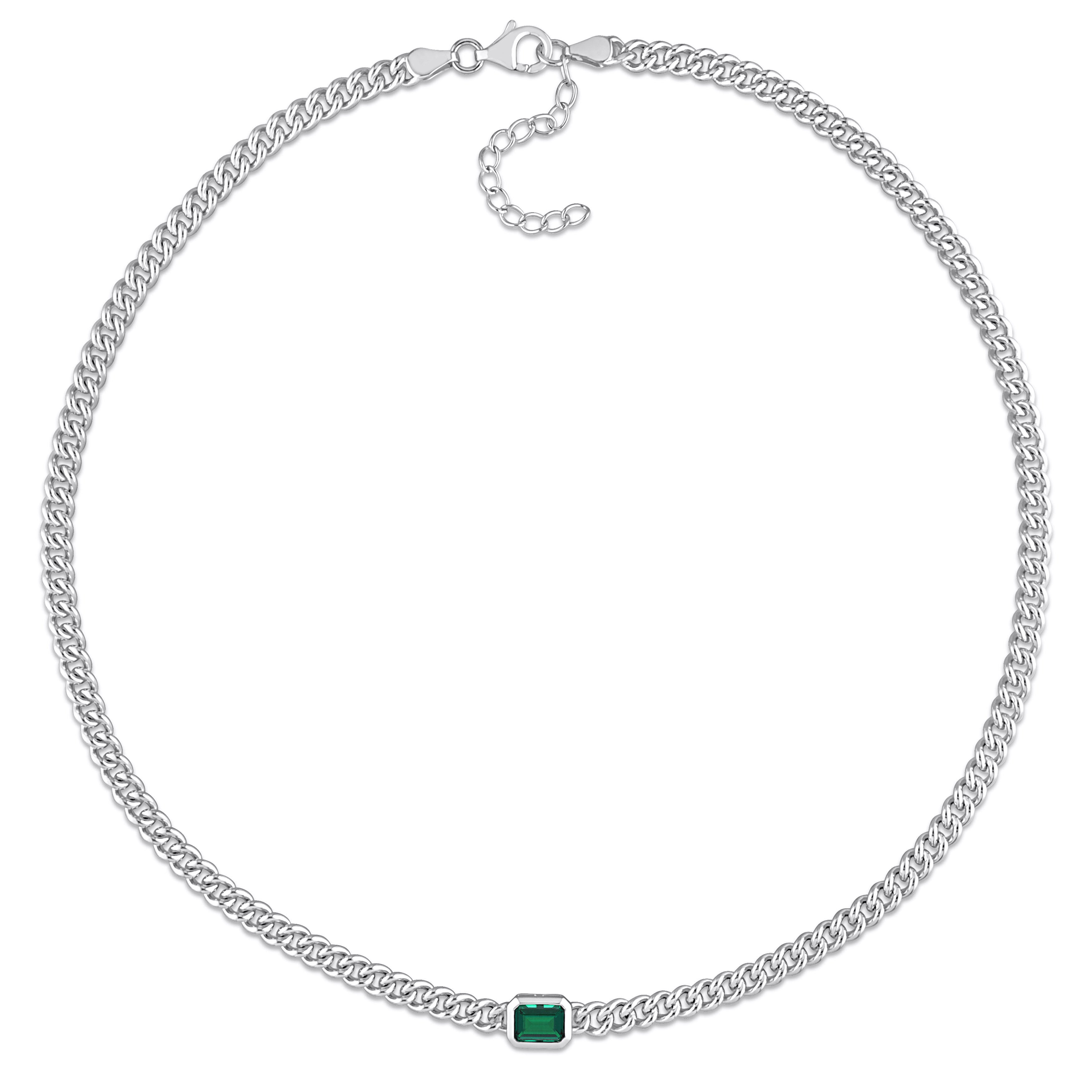 Sterling silver necklace with octagon emerald, detail view of bezel setting by Lord & Taylor
