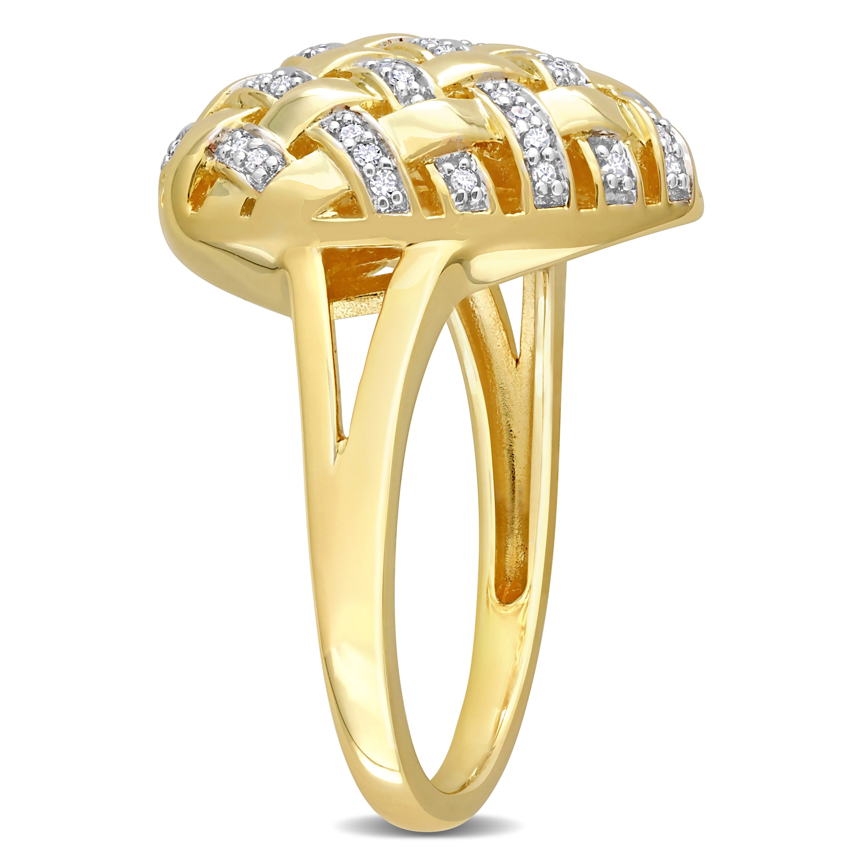 Diamond lattice heart ring in yellow-plated silver, back view by Lord & Taylor