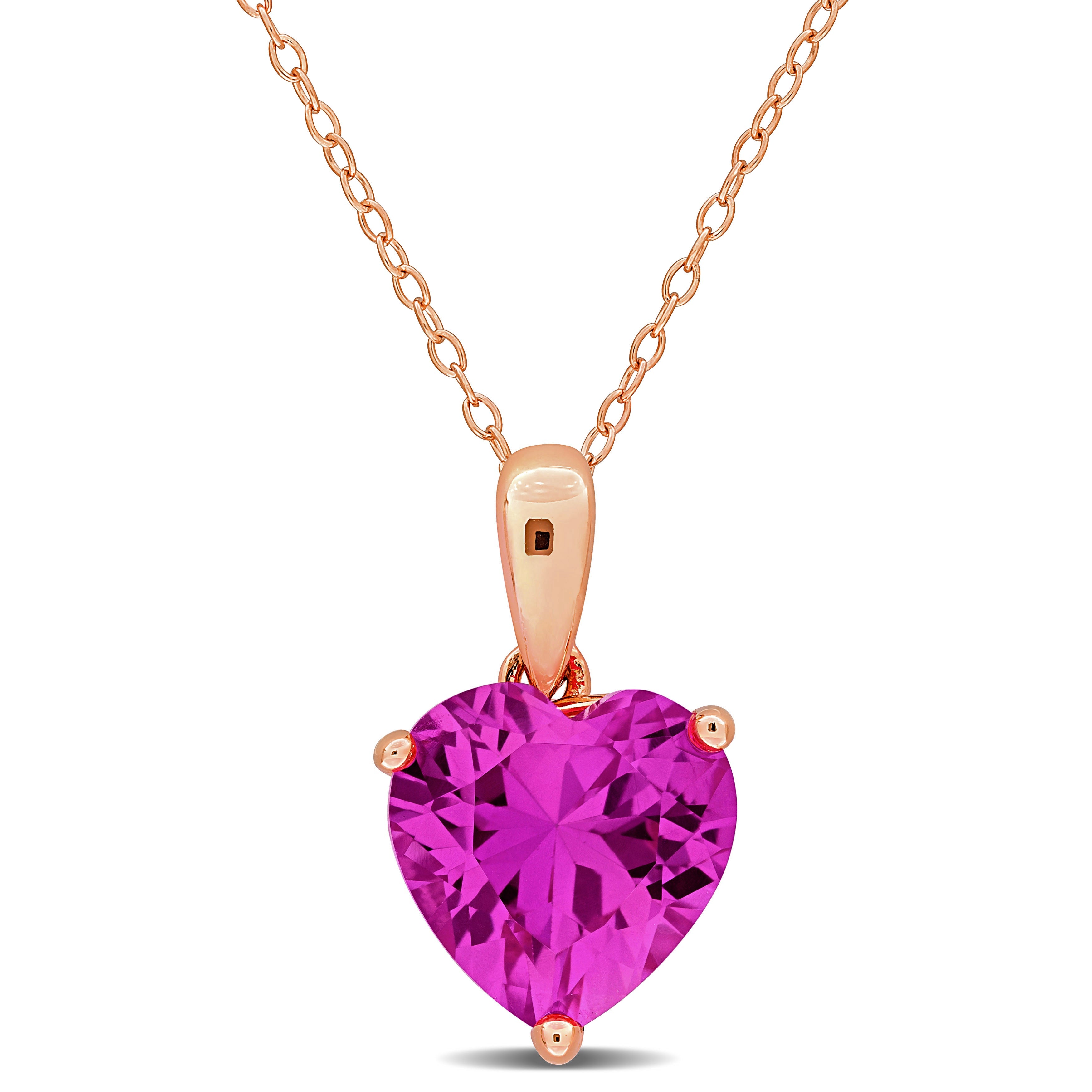 Pink sapphire heart pendant necklace in rose-plated sterling silver, front view by Lord & Taylor