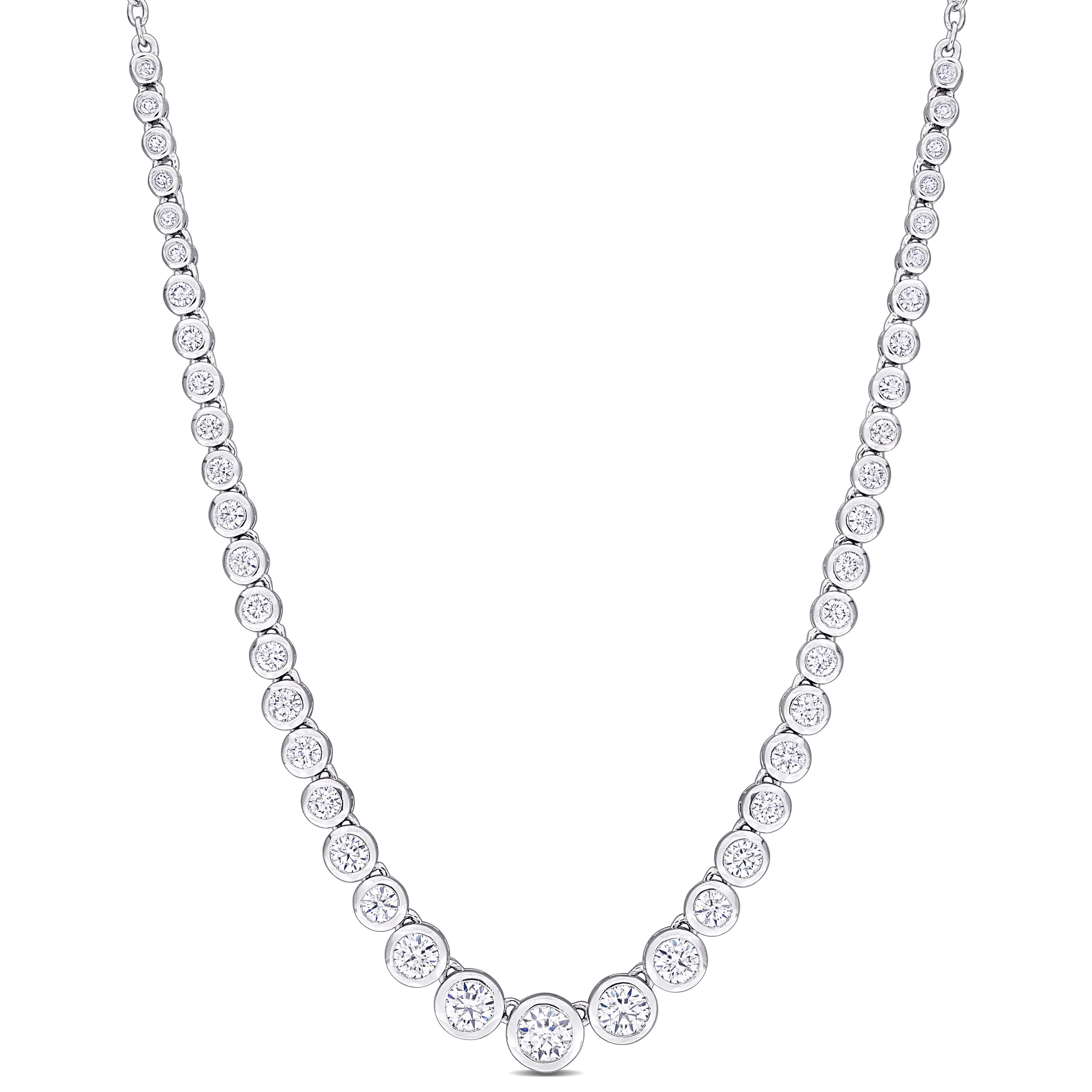 White moissanite graduated tennis necklace in sterling silver by Lord & Taylor, front view