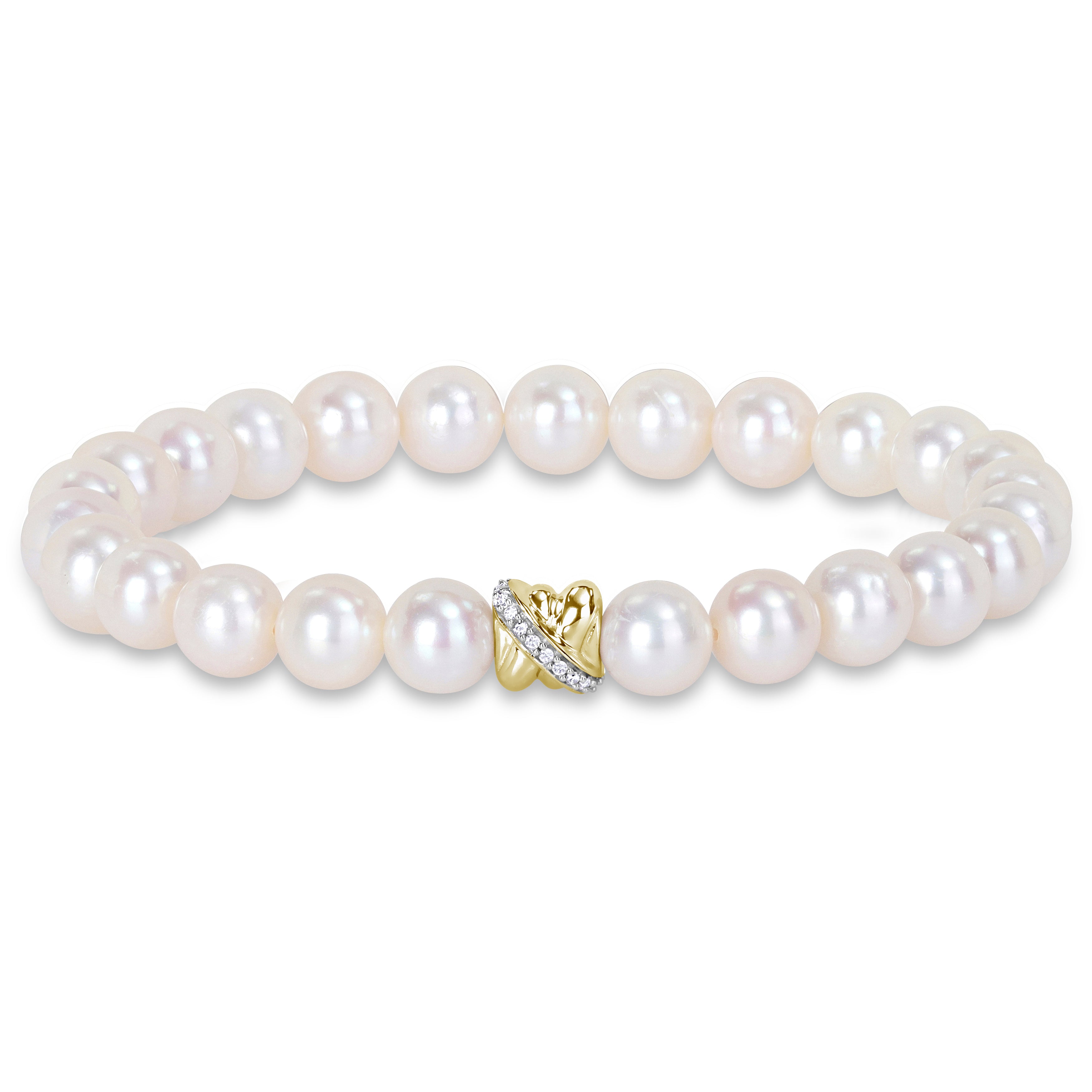 Cultured Freshwater Pearl & 1/10ct TW Diamond Strand Crossover Bracelet in 14k White Gold Jewelry Lord & Taylor