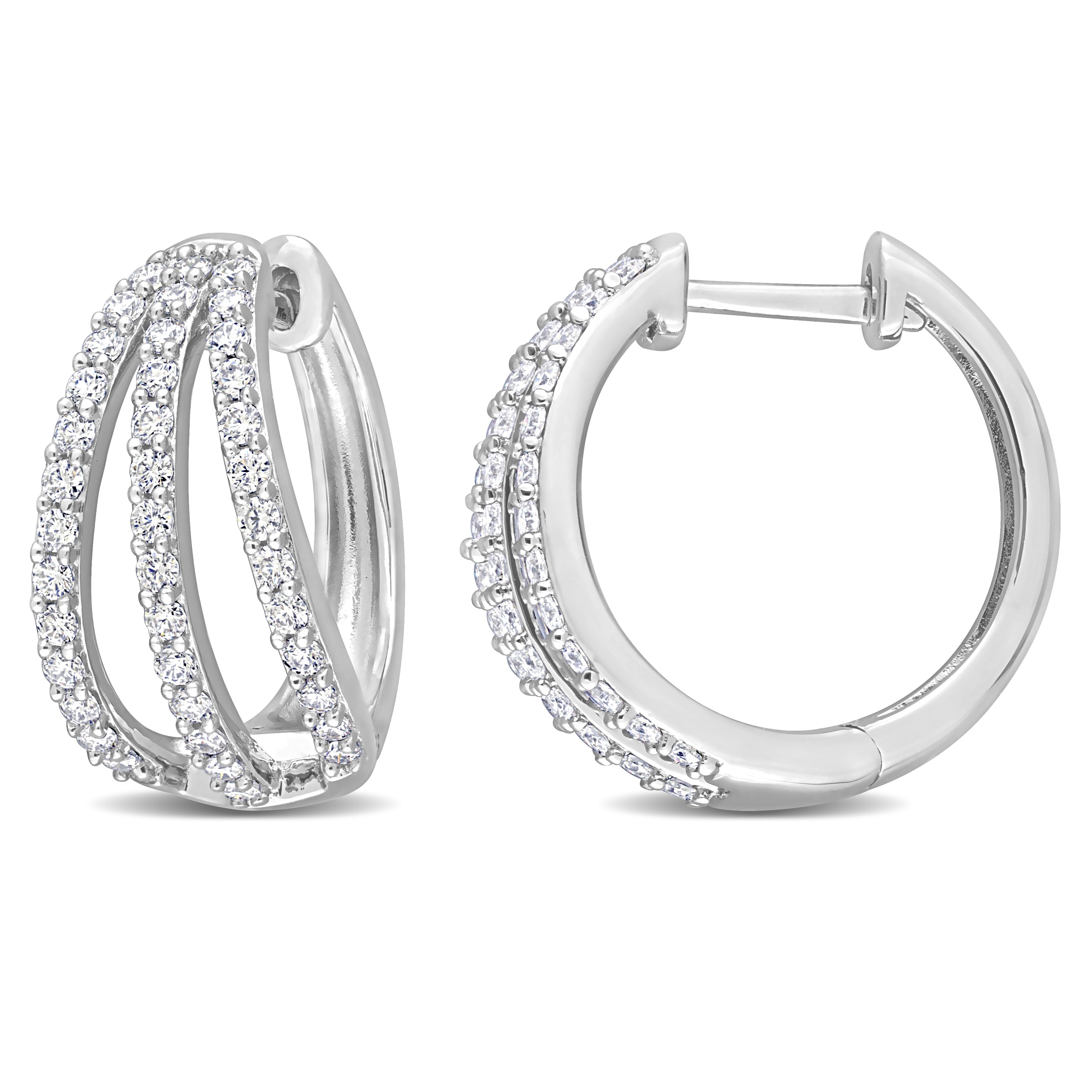 Sterling silver triple-row moissanite hoop earrings by Lord & Taylor, front view