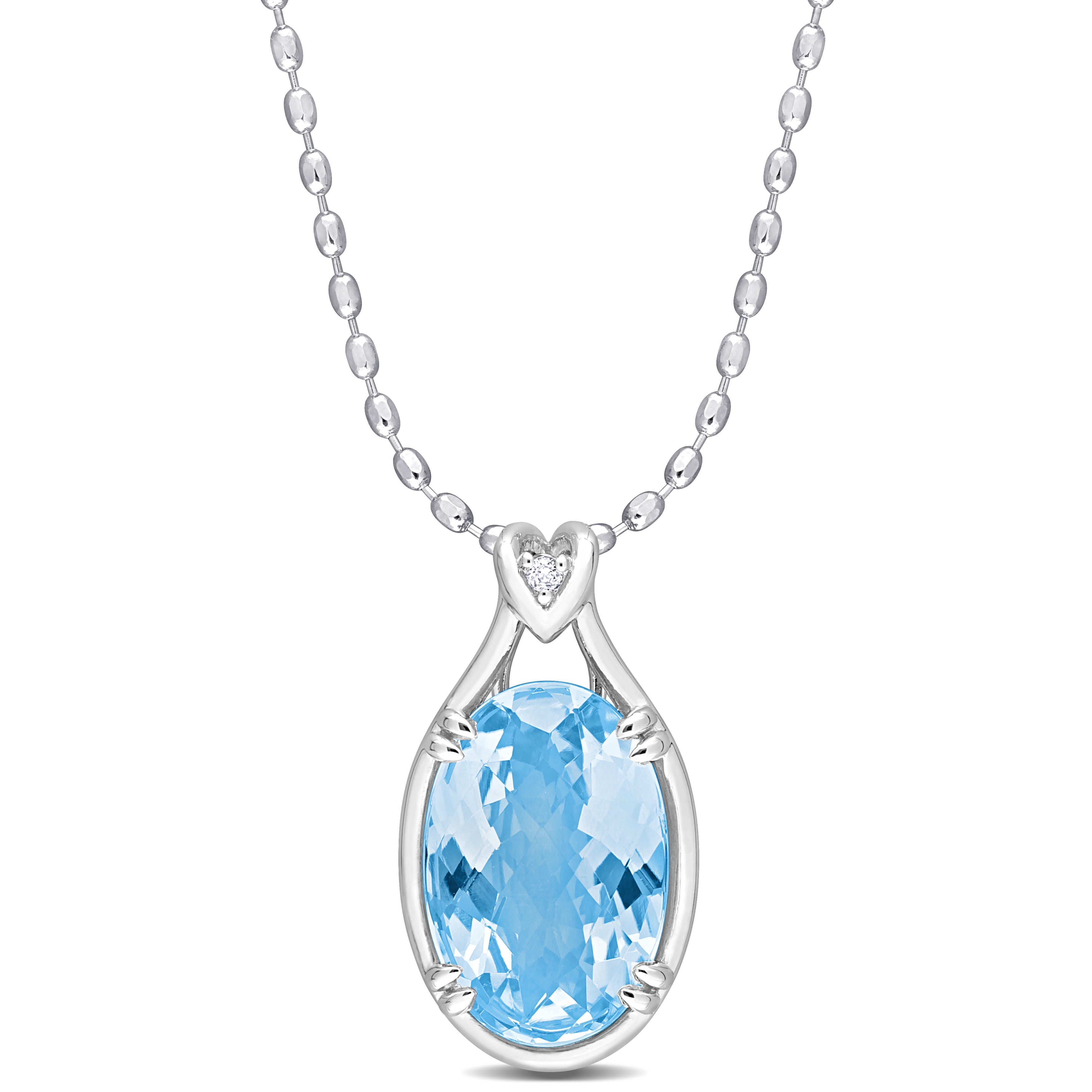 Blue topaz sterling silver pendant necklace, front view by Lord & Taylor