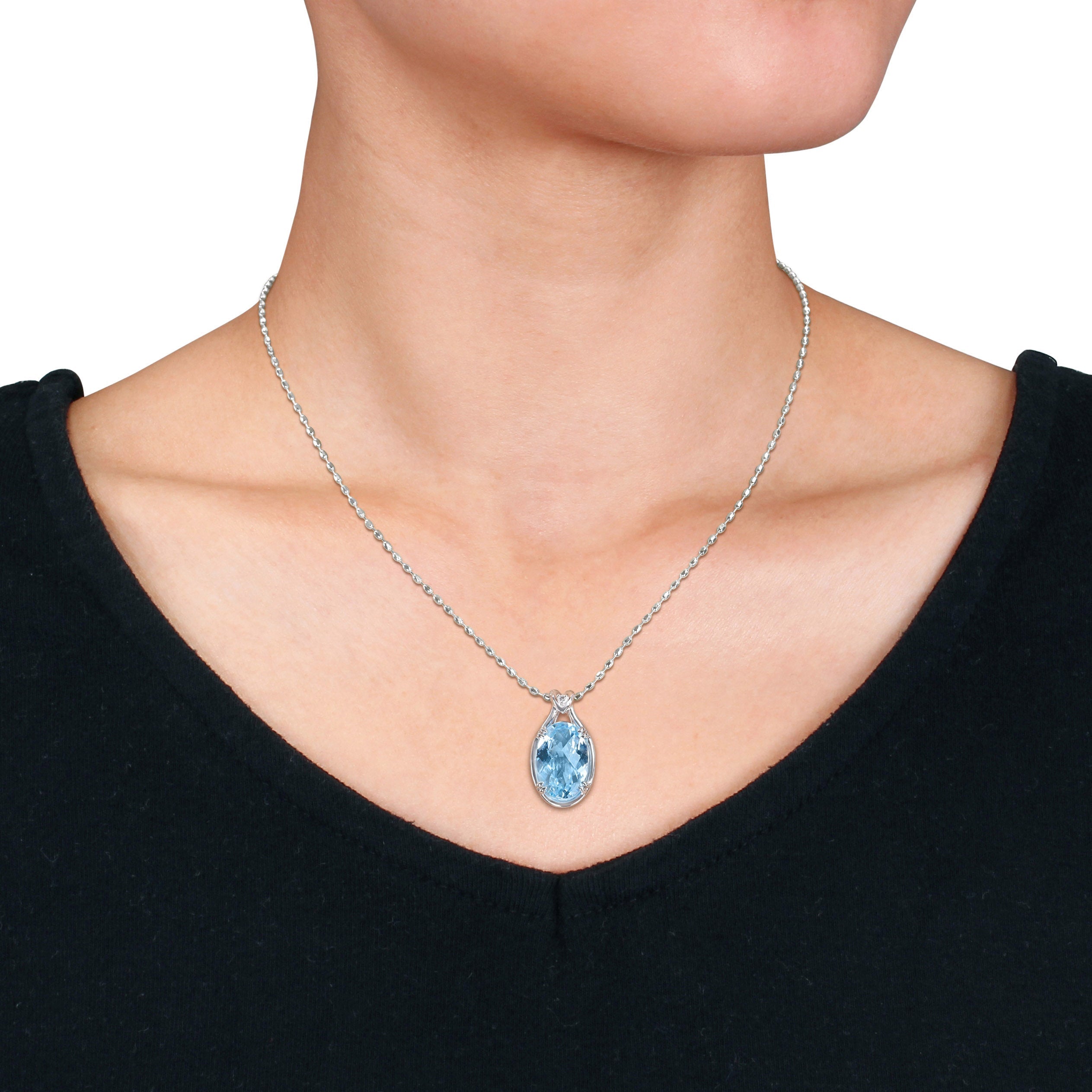 Sterling silver blue topaz pendant necklace, side angle by Lord & Taylor