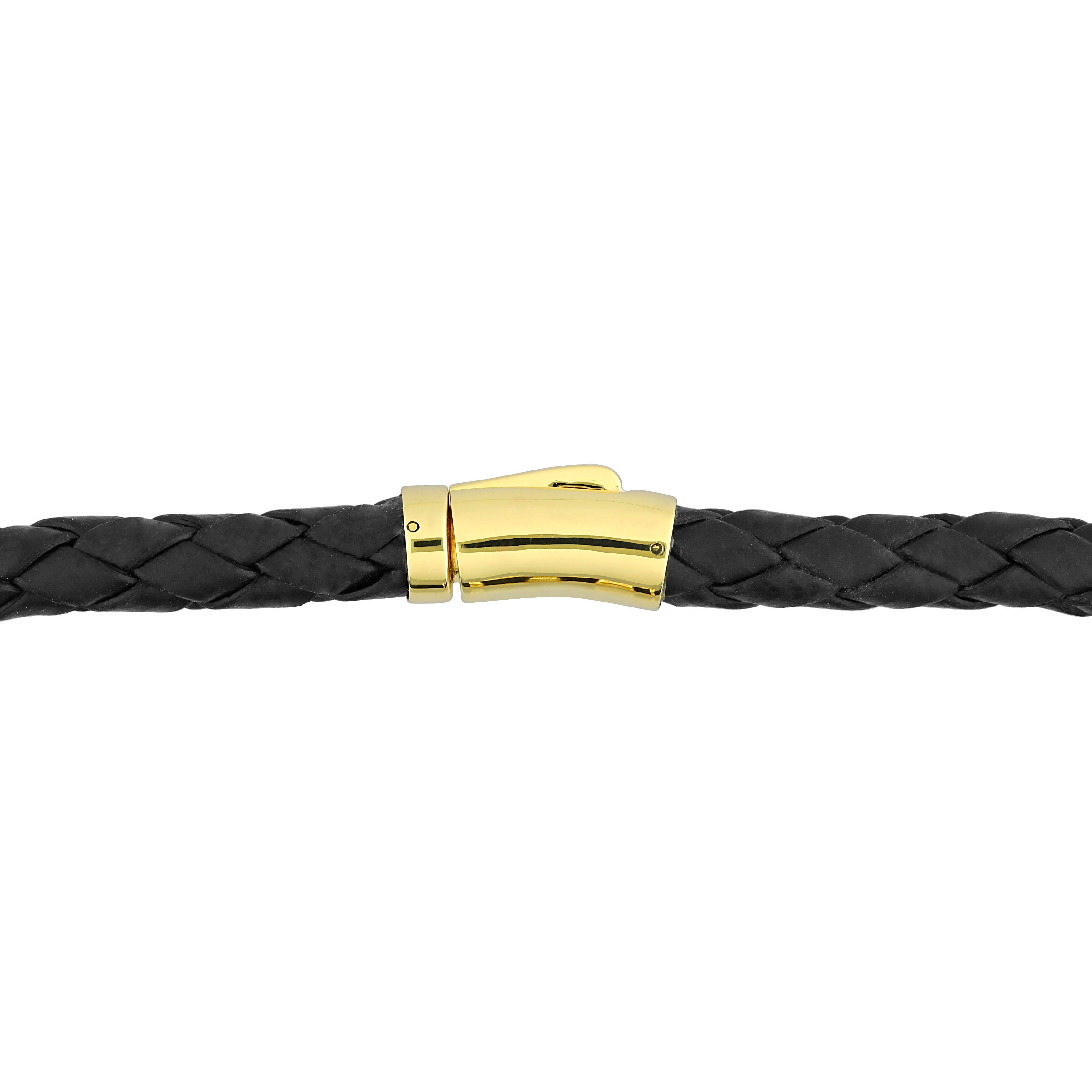 Crossover Motif Braided Black Leather Cord Men's Bracelet 14k Yellow Gold Jewelry Lord & Taylor