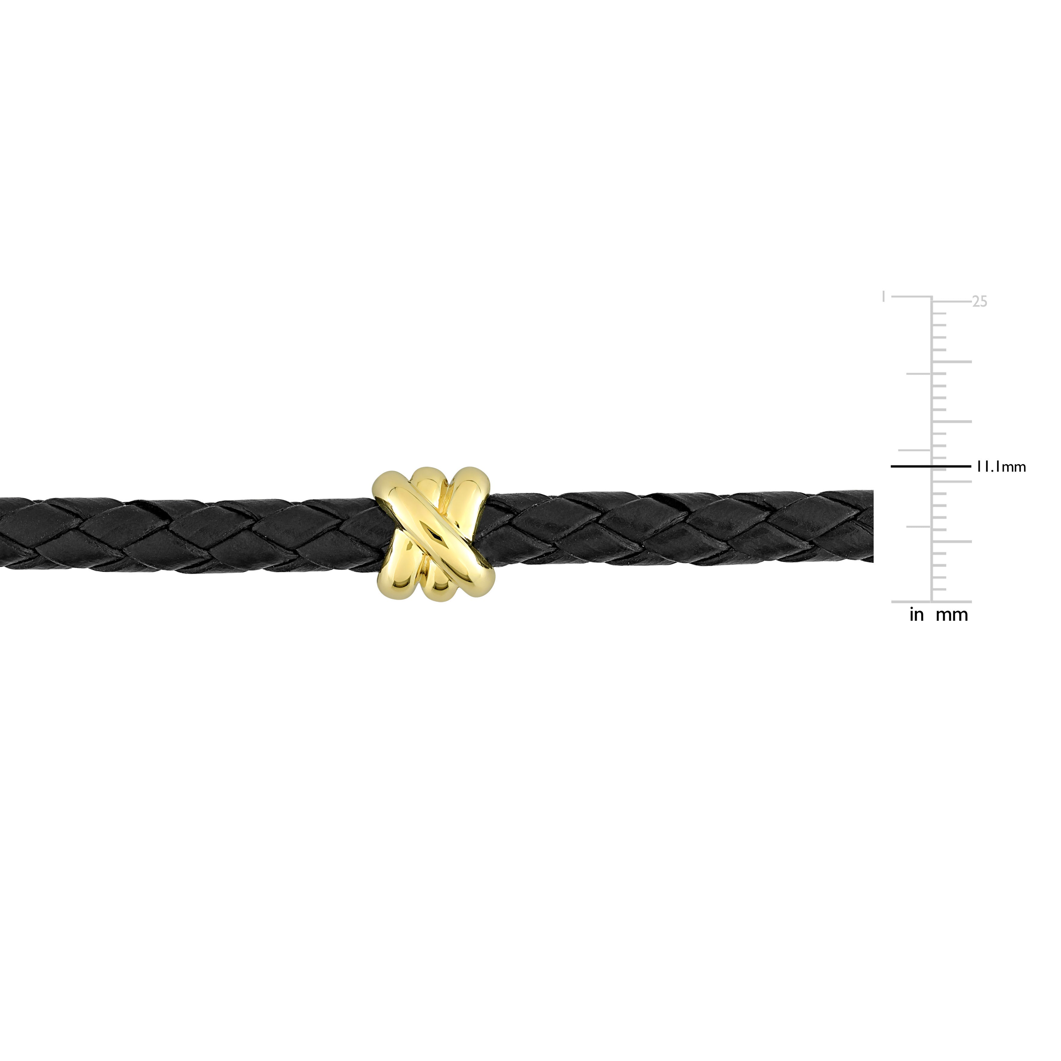 Crossover Motif Braided Black Leather Cord Men's Bracelet 14k Yellow Gold Jewelry Lord & Taylor