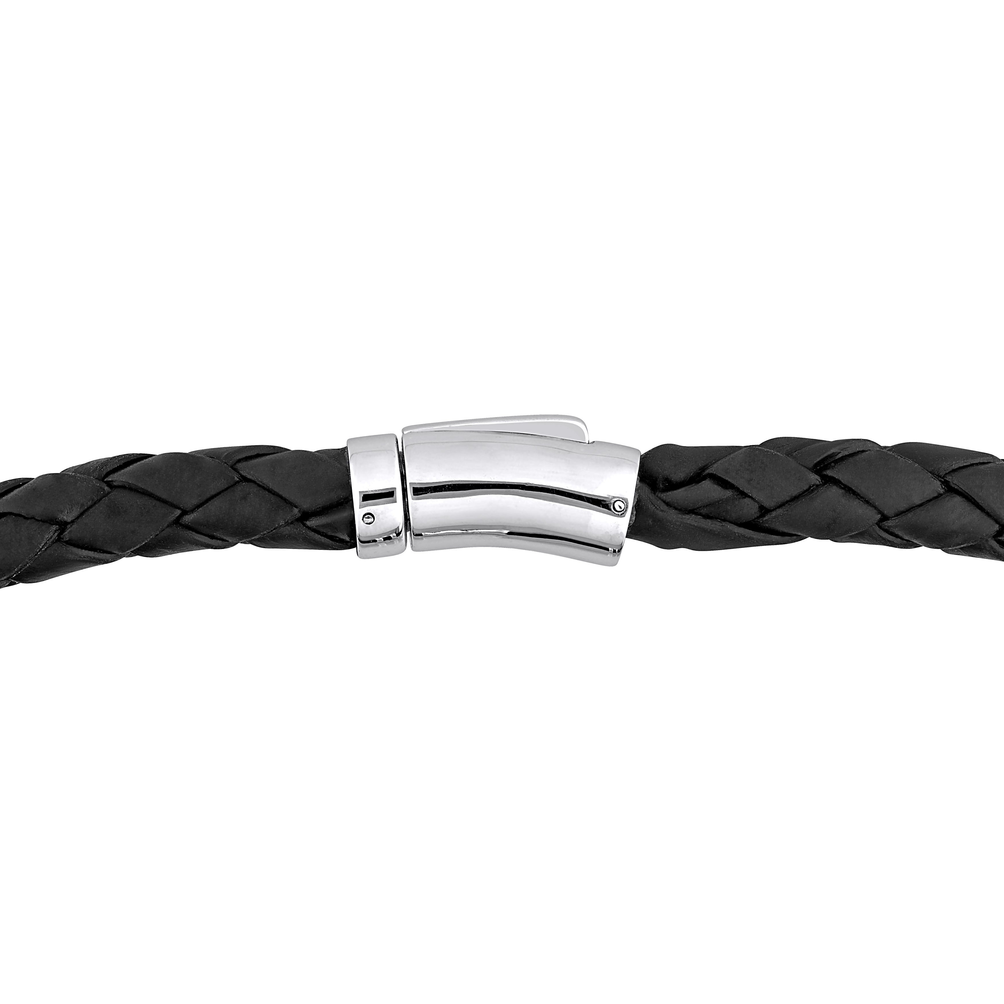 Diamond Accent Crossover Motif Braided Black Leather Men's Bracelet 14k White Gold Jewelry Lord & Taylor