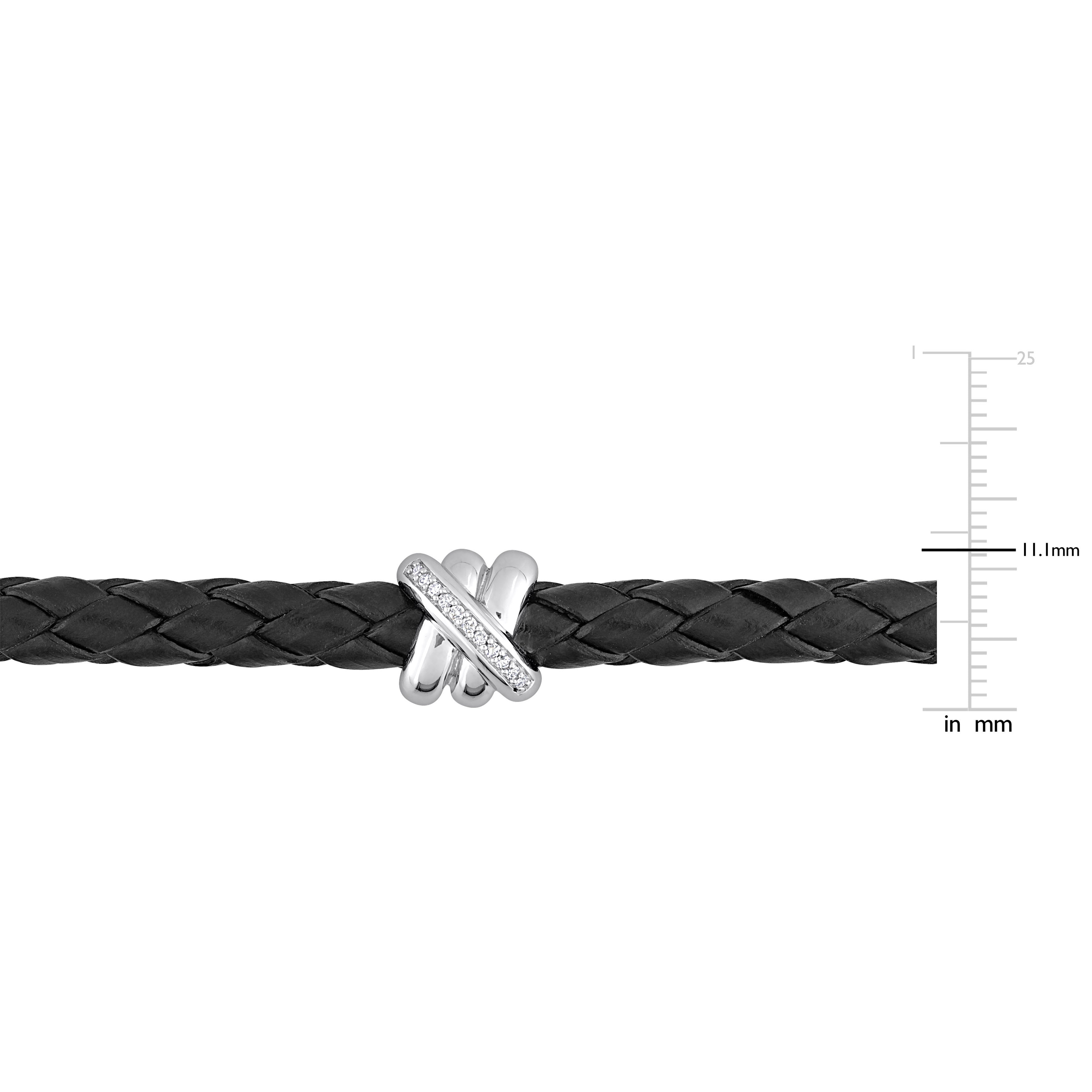 Diamond Accent Crossover Motif Braided Black Leather Men's Bracelet 14k White Gold Jewelry Lord & Taylor