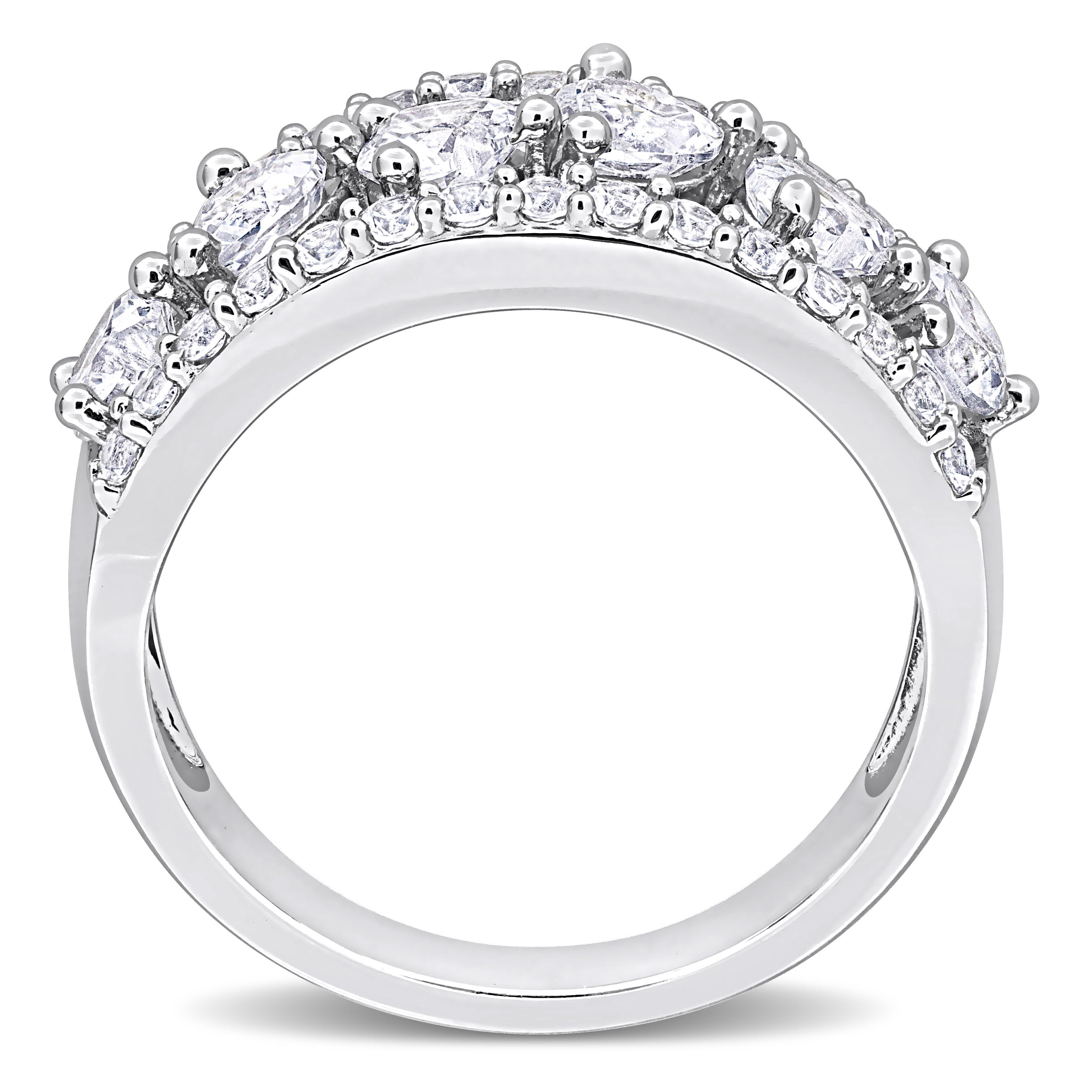 Open-design white sapphire ring in sterling silver, diagonal view by Lord & Taylor