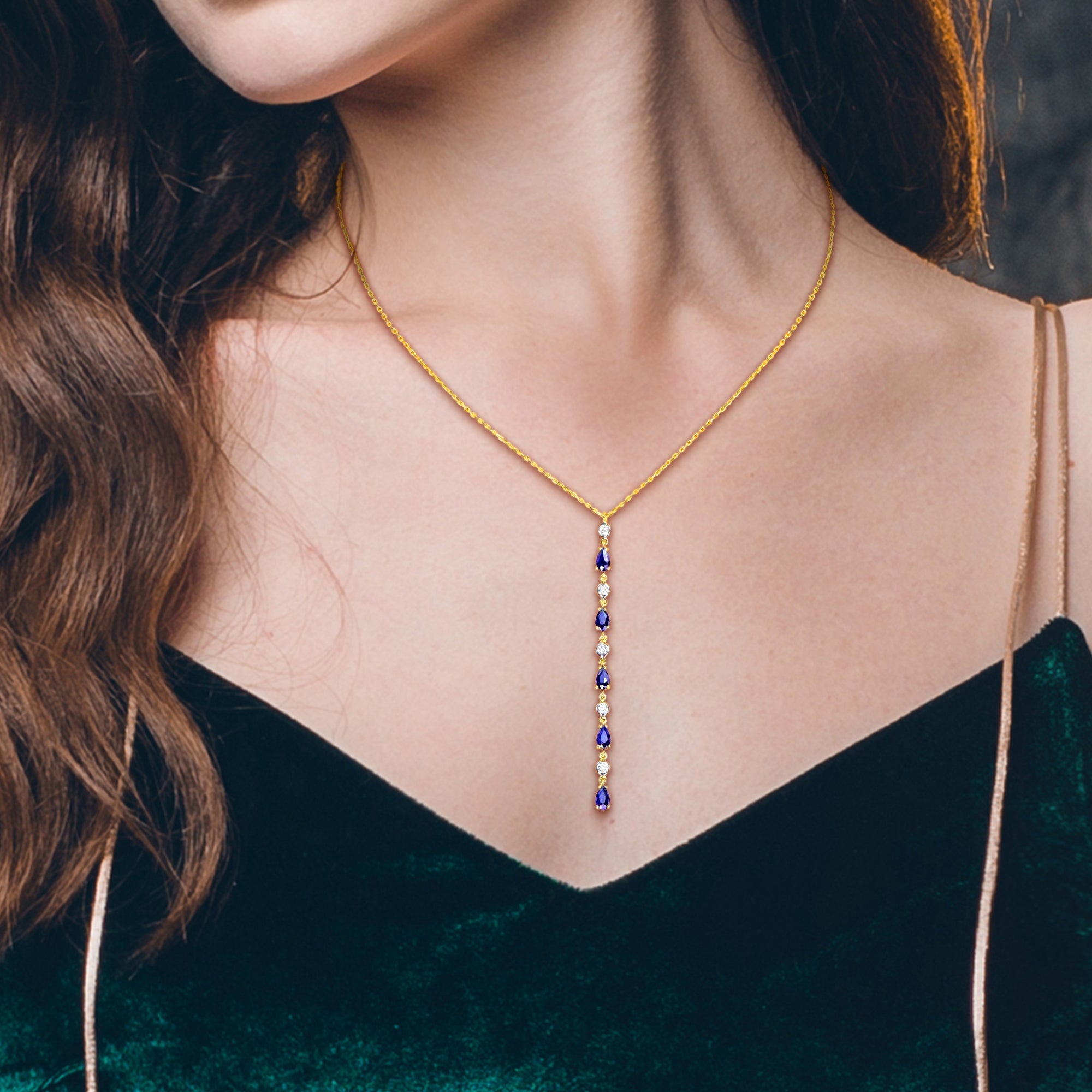 Sapphire & Diamond Lariat Necklace in 14k Yellow Gold Jewelry Lord & Taylor