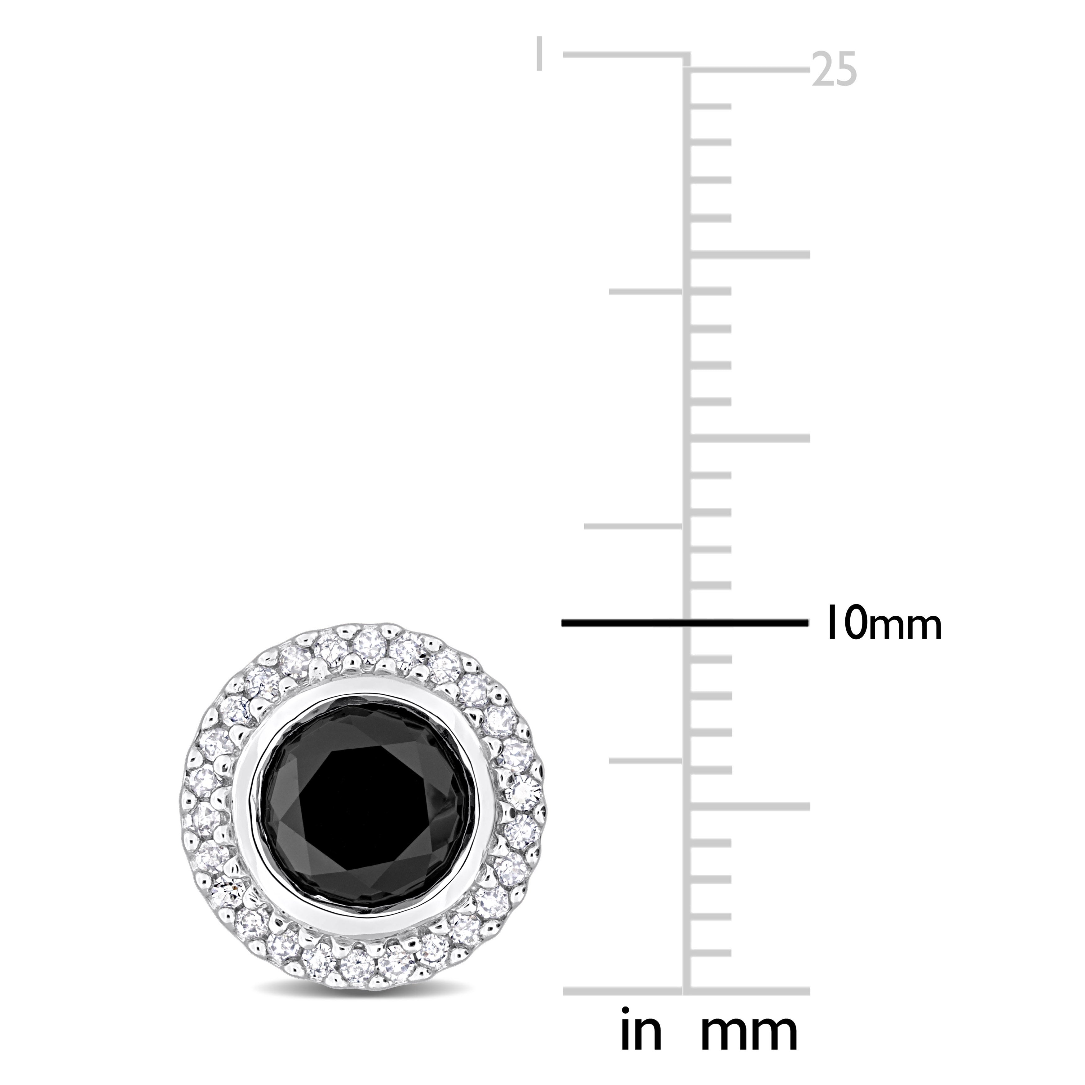 Round-cut diamond halo earrings showing post back detail, close-up view