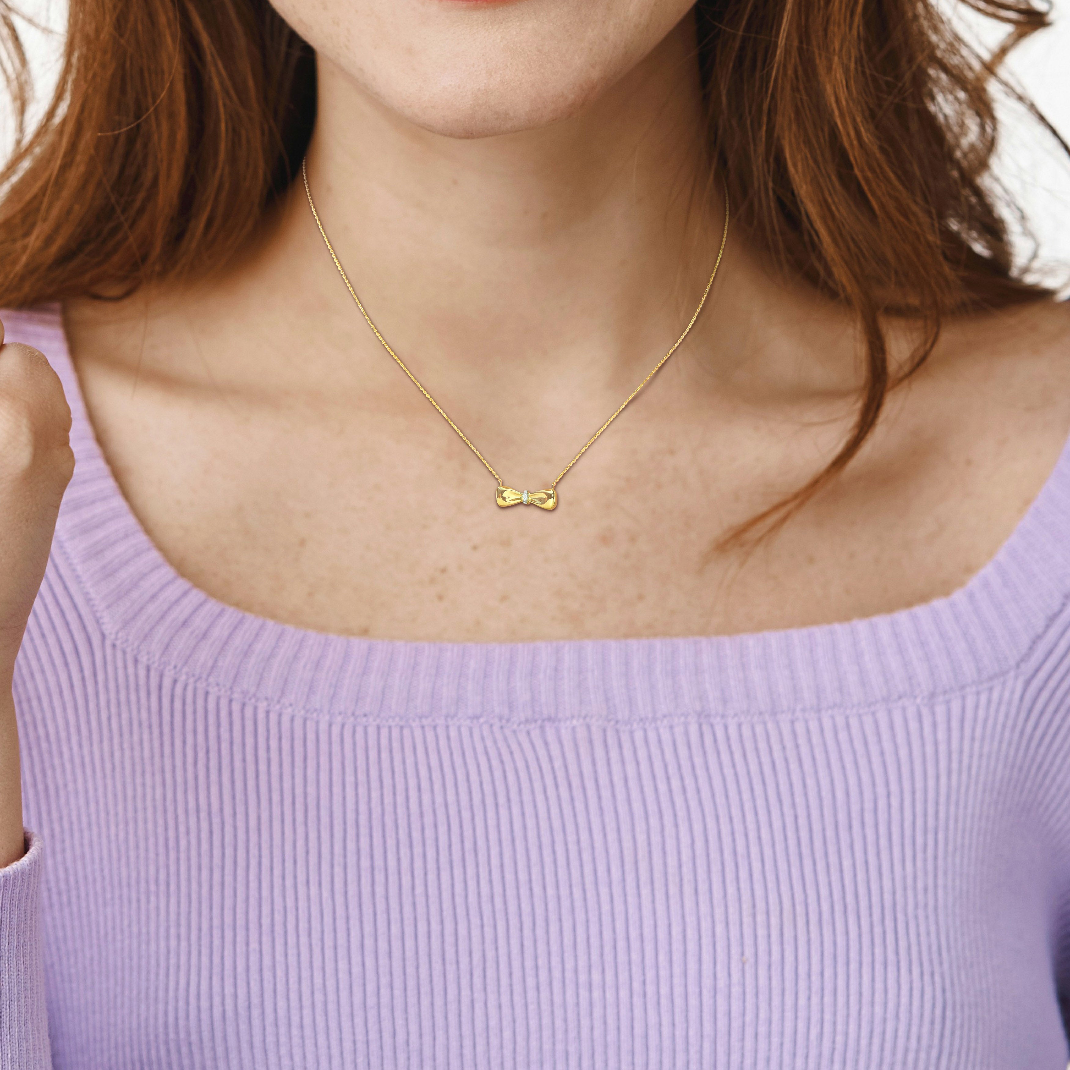 Diamond Accent Bow Necklace in 10k Yellow Gold Jewelry Lord & Taylor