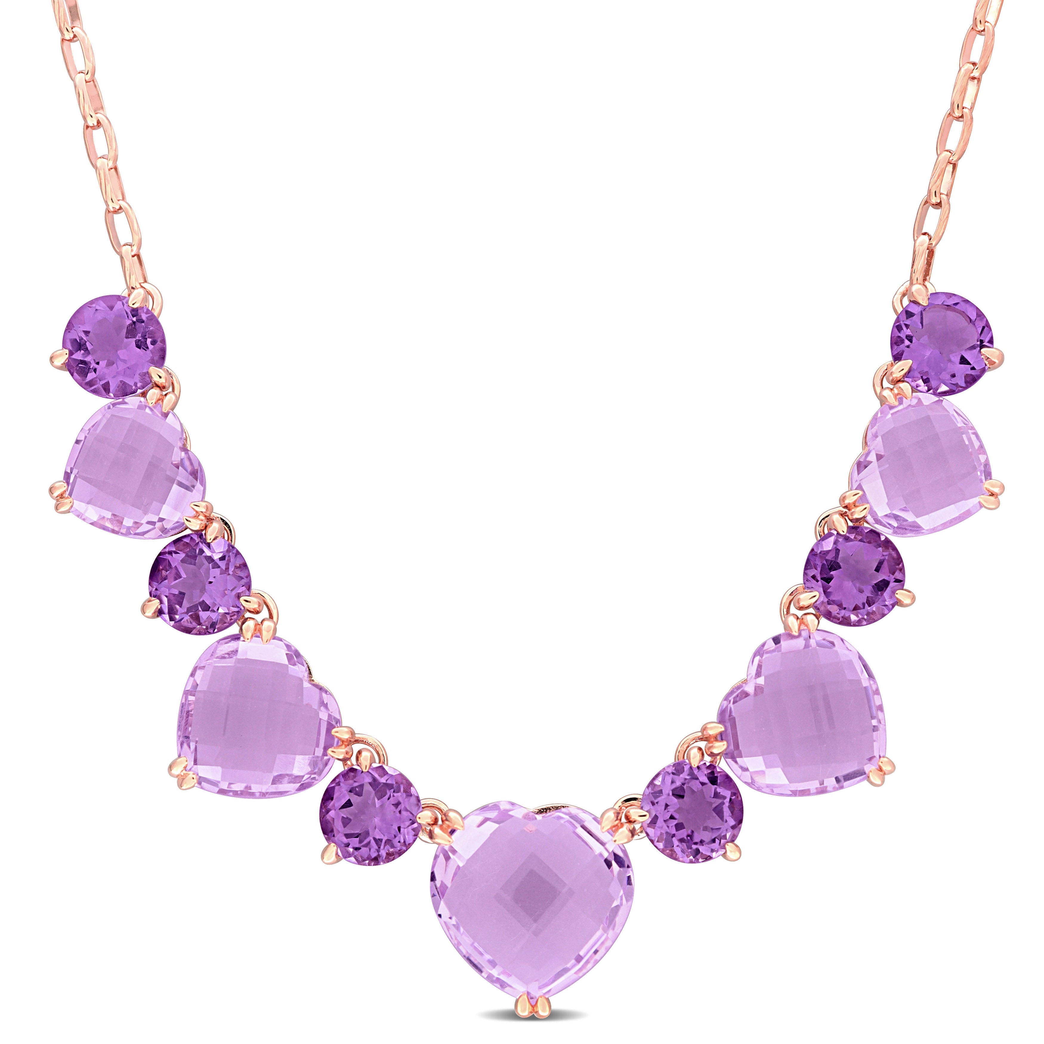 Pink amethyst heart pendant necklace in rose-plated sterling silver, front view by Lord & Taylor