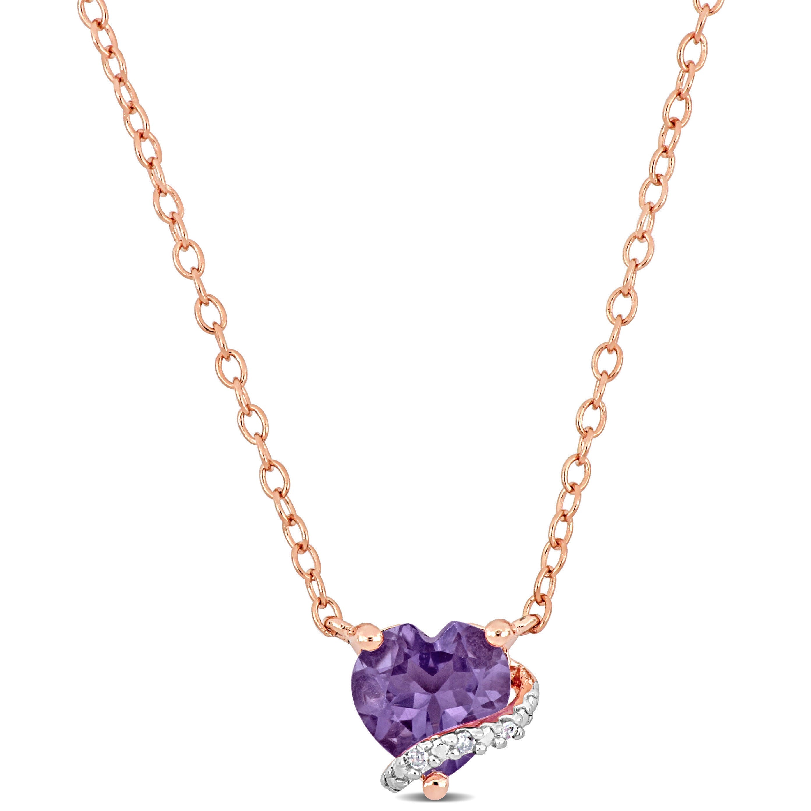 Rose-plated sterling silver heart pendant with amethyst gemstone, front view by Delmar