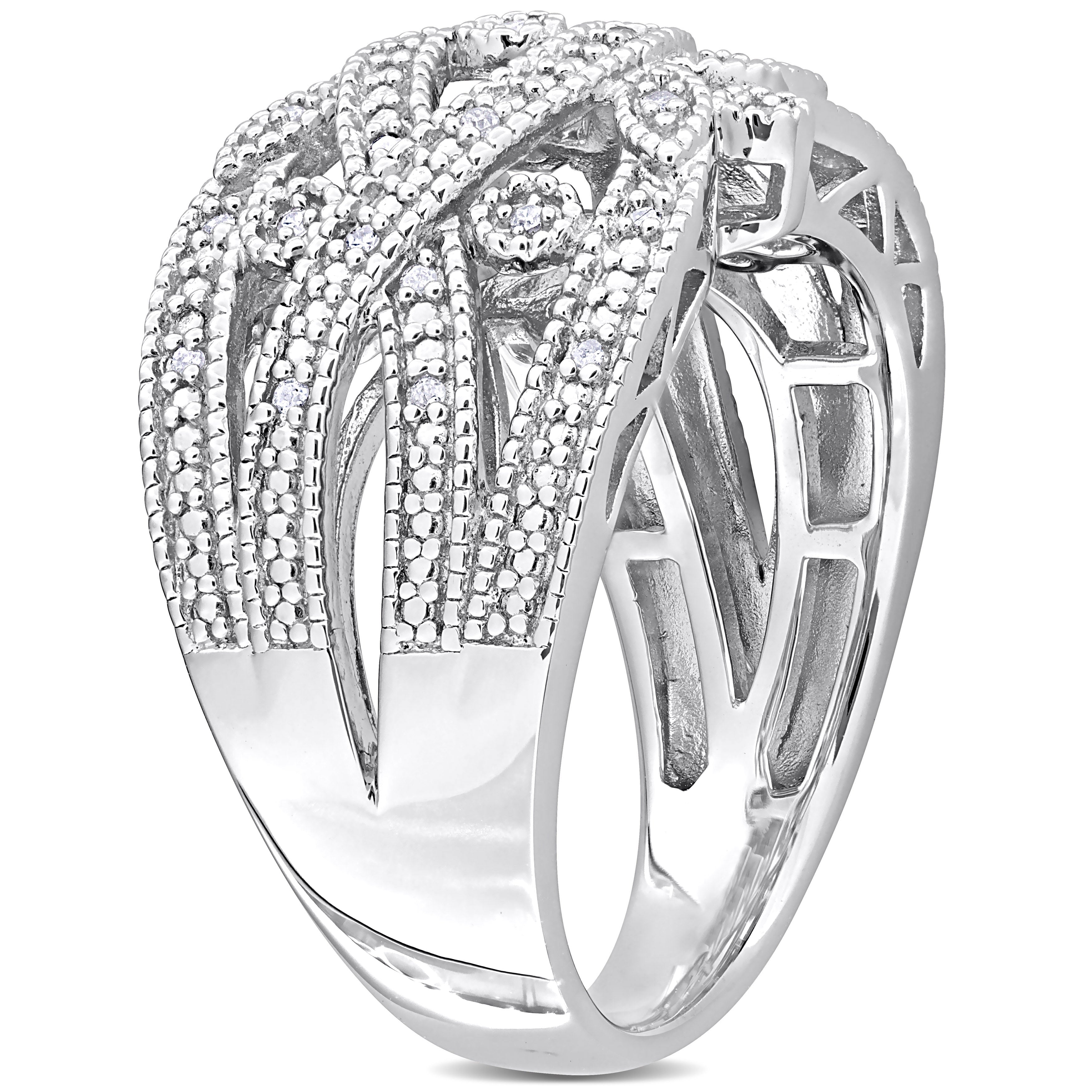 Sterling silver diamond ring with milgrain accents by Lord & Taylor, back view
