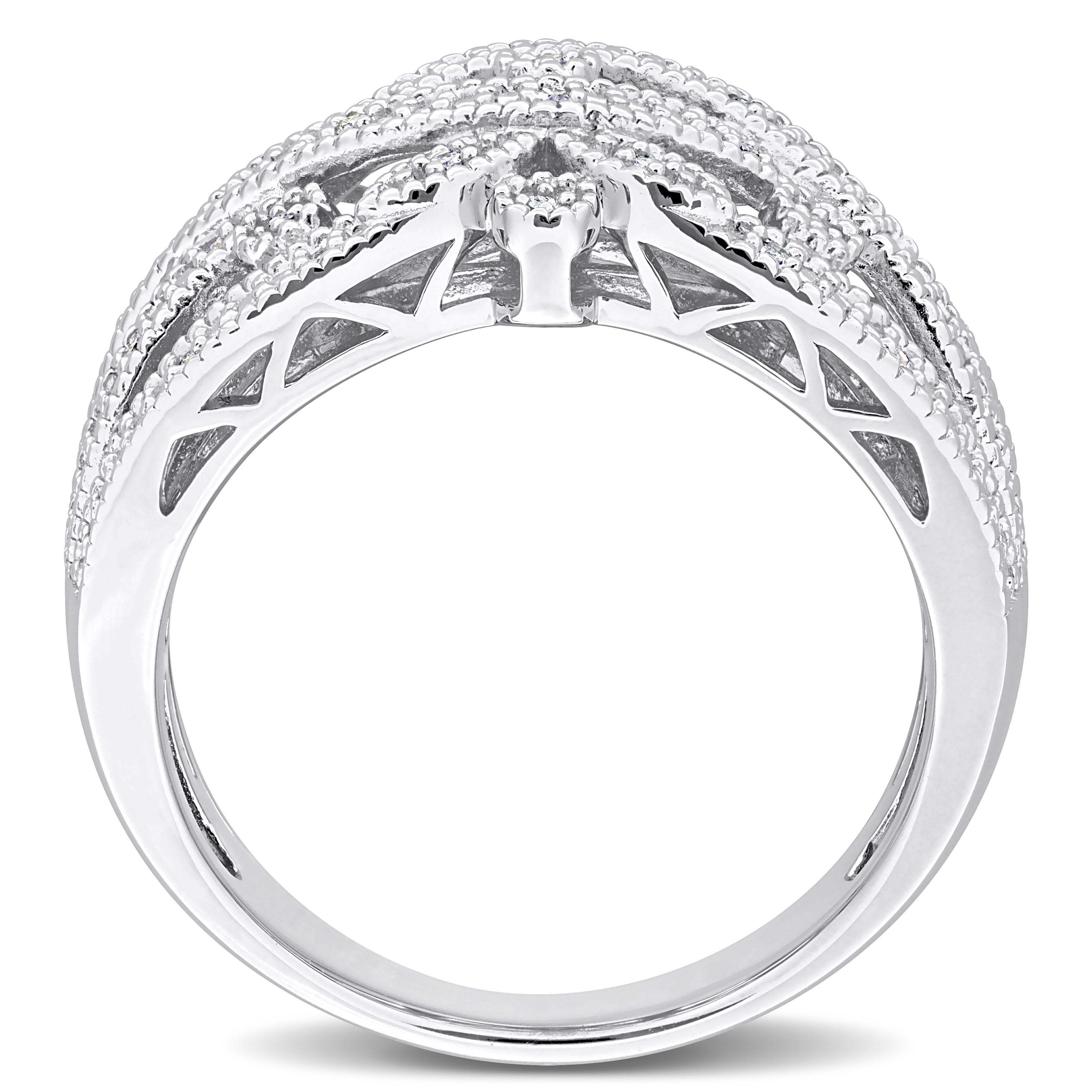 Sterling silver crisscross diamond ring by Lord & Taylor, diagonal view