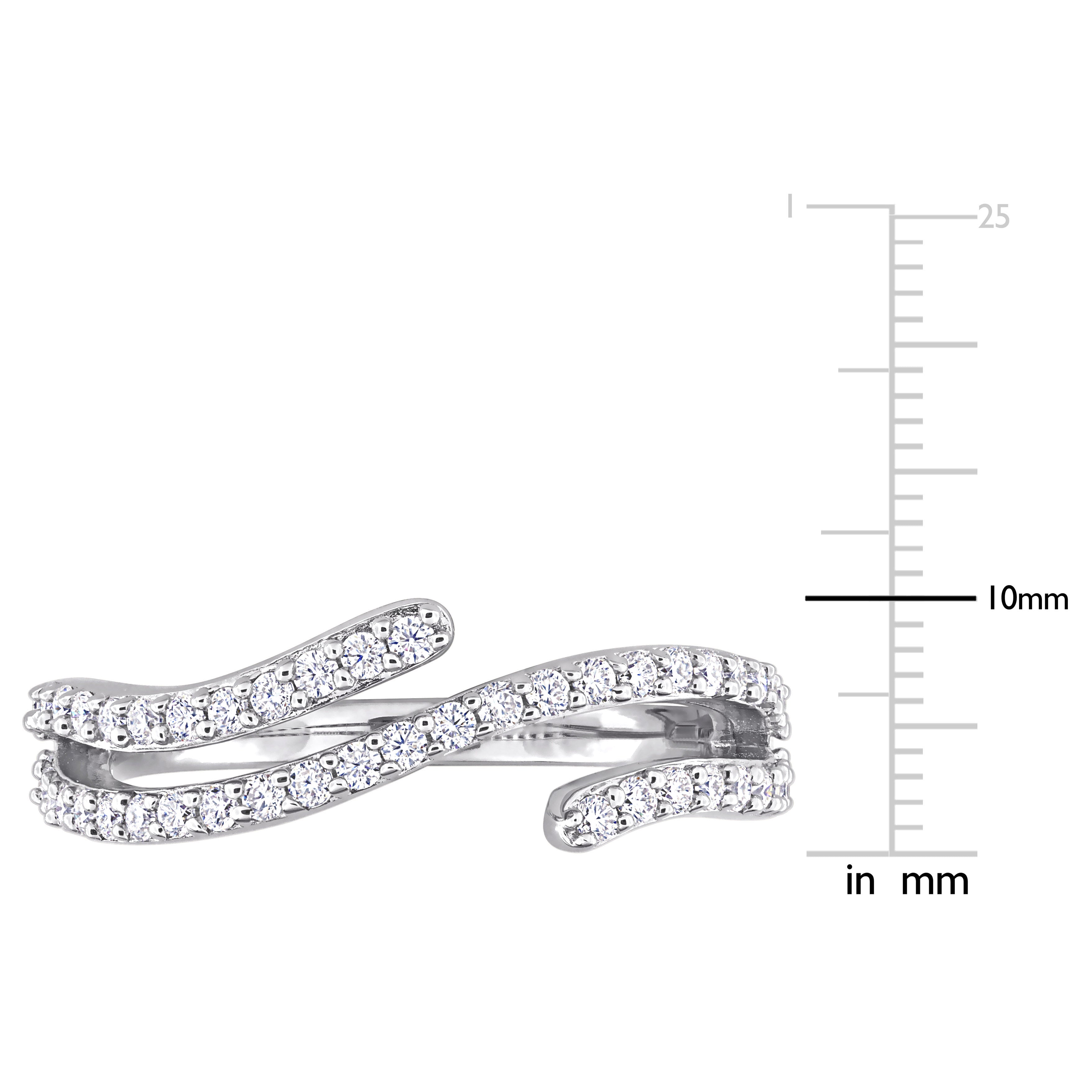 Sterling silver double curved moissanite ring by Lord & Taylor, close-up of stones