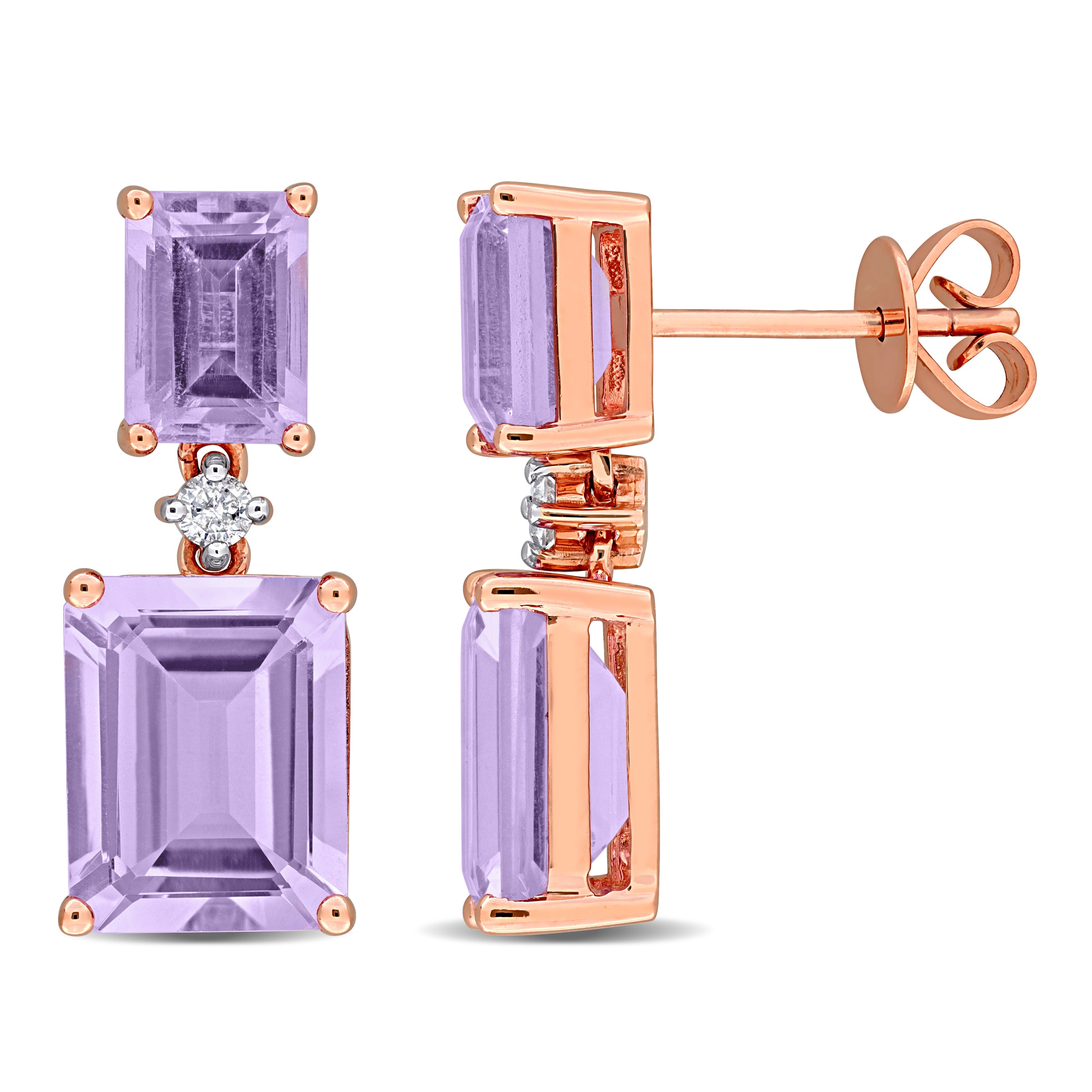 Gemstone & Diamond Octagon Drop Earrings in 10k Gold Jewelry Lord & Taylor Rose de France/Rose Gold