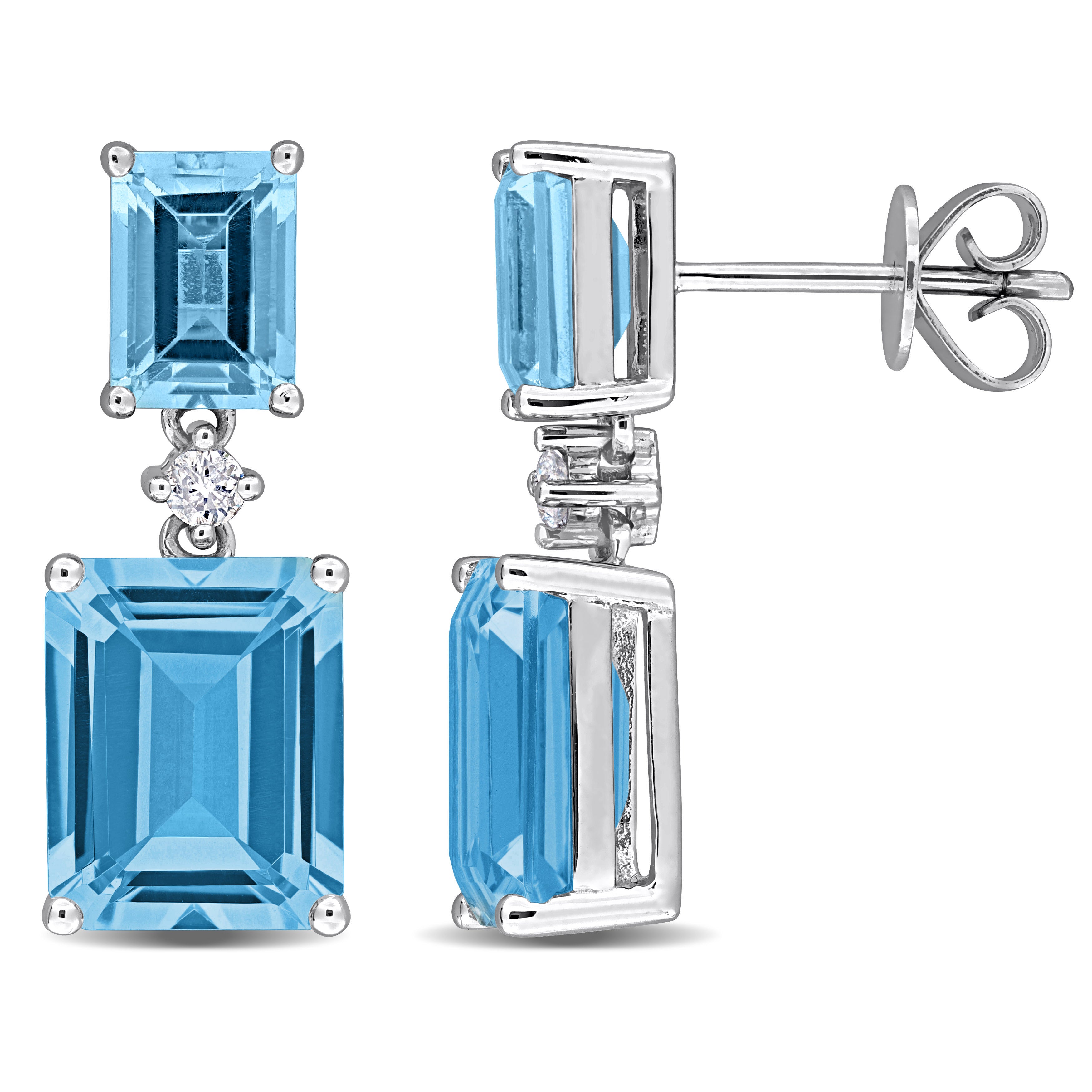 Gemstone & Diamond Octagon Drop Earrings in 10k Gold Jewelry Lord & Taylor Blue Topaz/White Gold