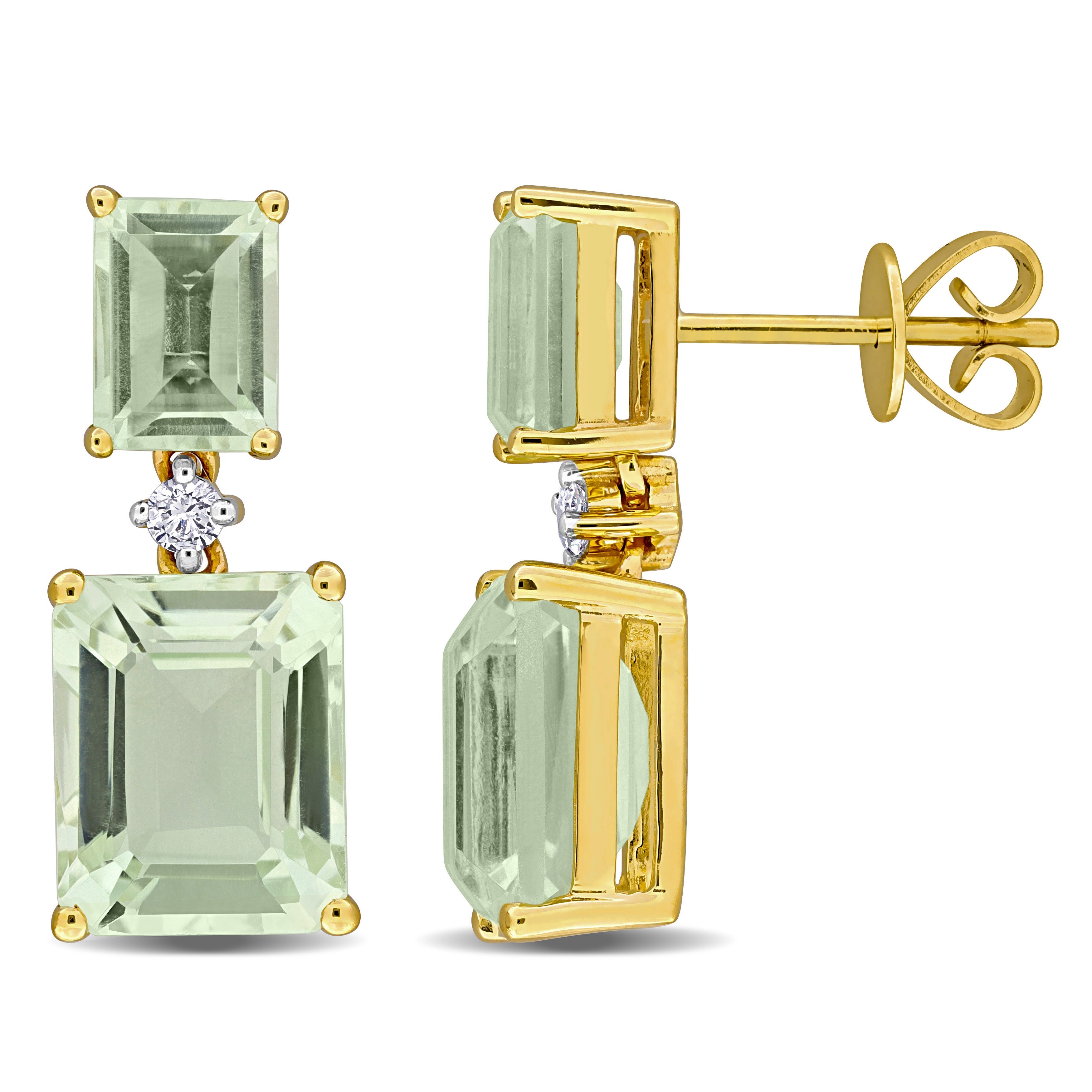 Gemstone & Diamond Octagon Drop Earrings in 10k Gold Jewelry Lord & Taylor Green Quartz/Yellow Gold