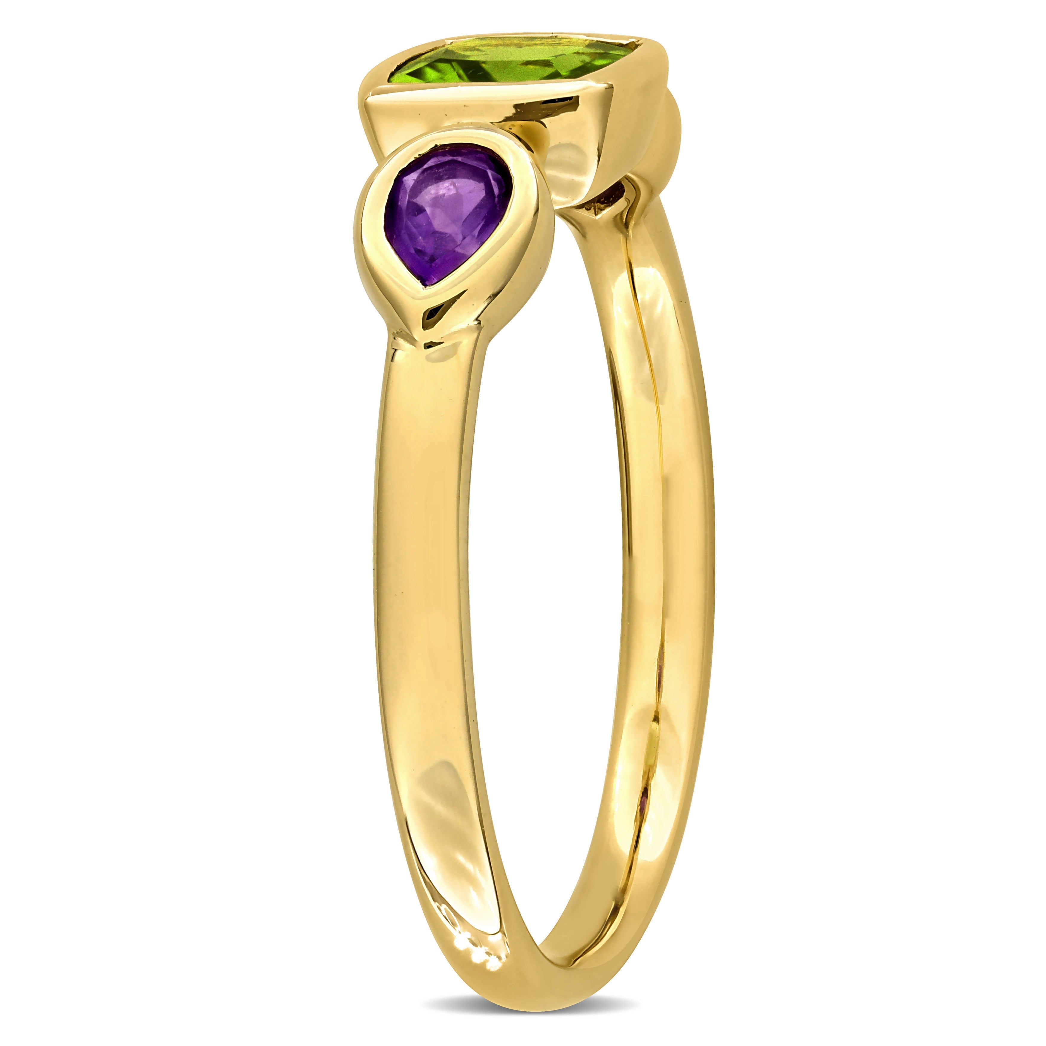 Peridot & Amethyst 3-Stone Ring in 10k Yellow Gold Jewelry Lord & Taylor