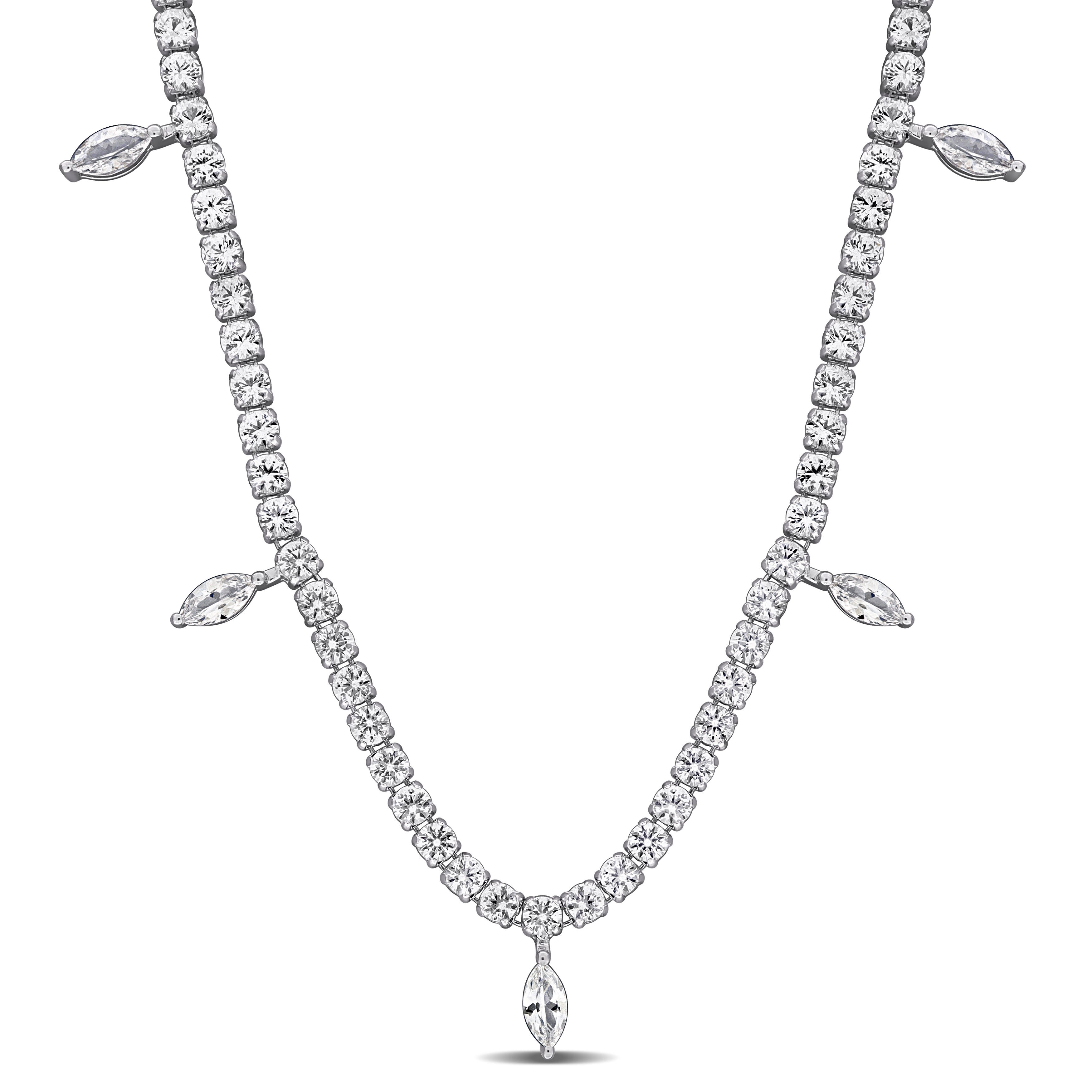 White sapphire charm necklace in sterling silver, front view by Lord & Taylor