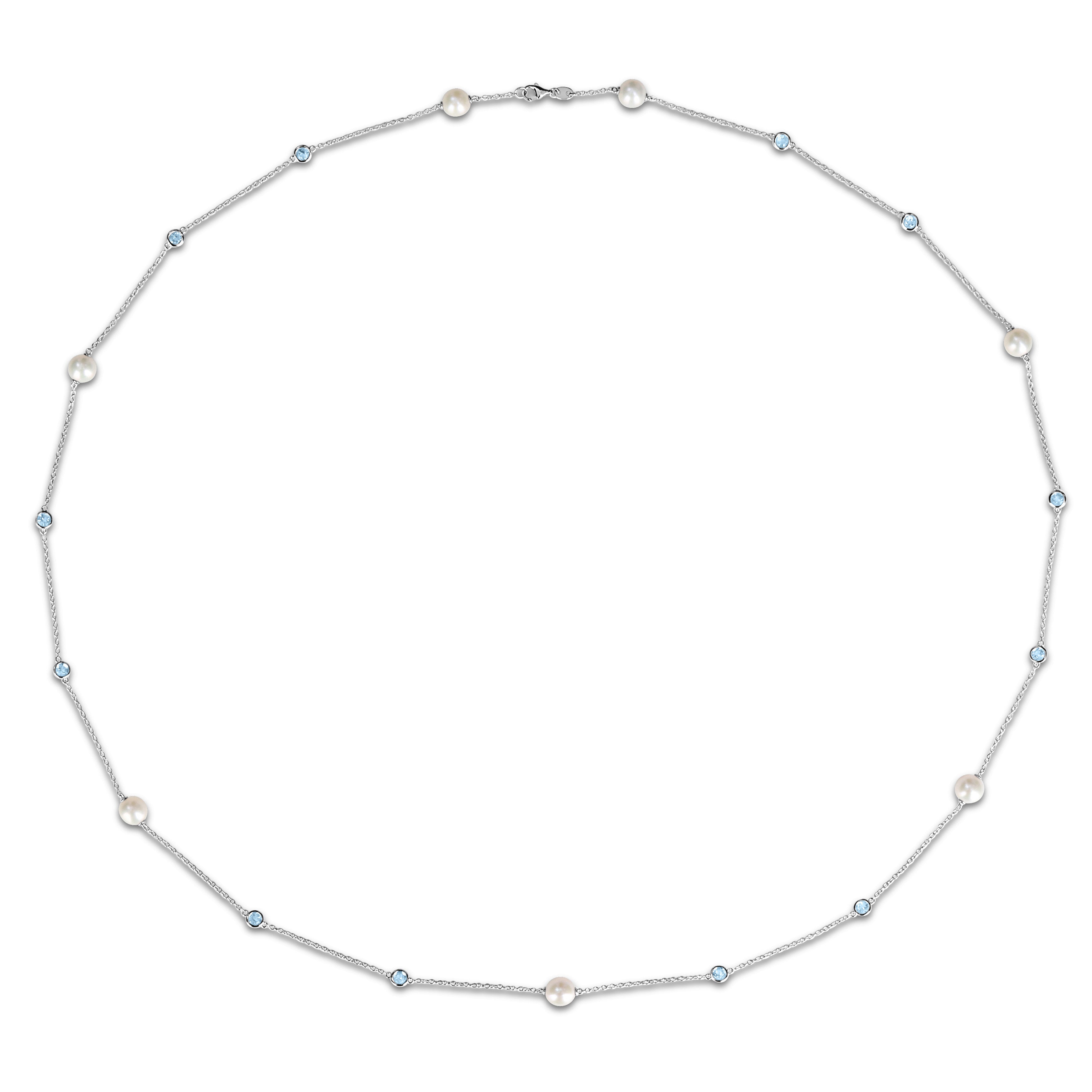 Lord & Taylor pearl and blue topaz necklace, detail view of gemstone stations