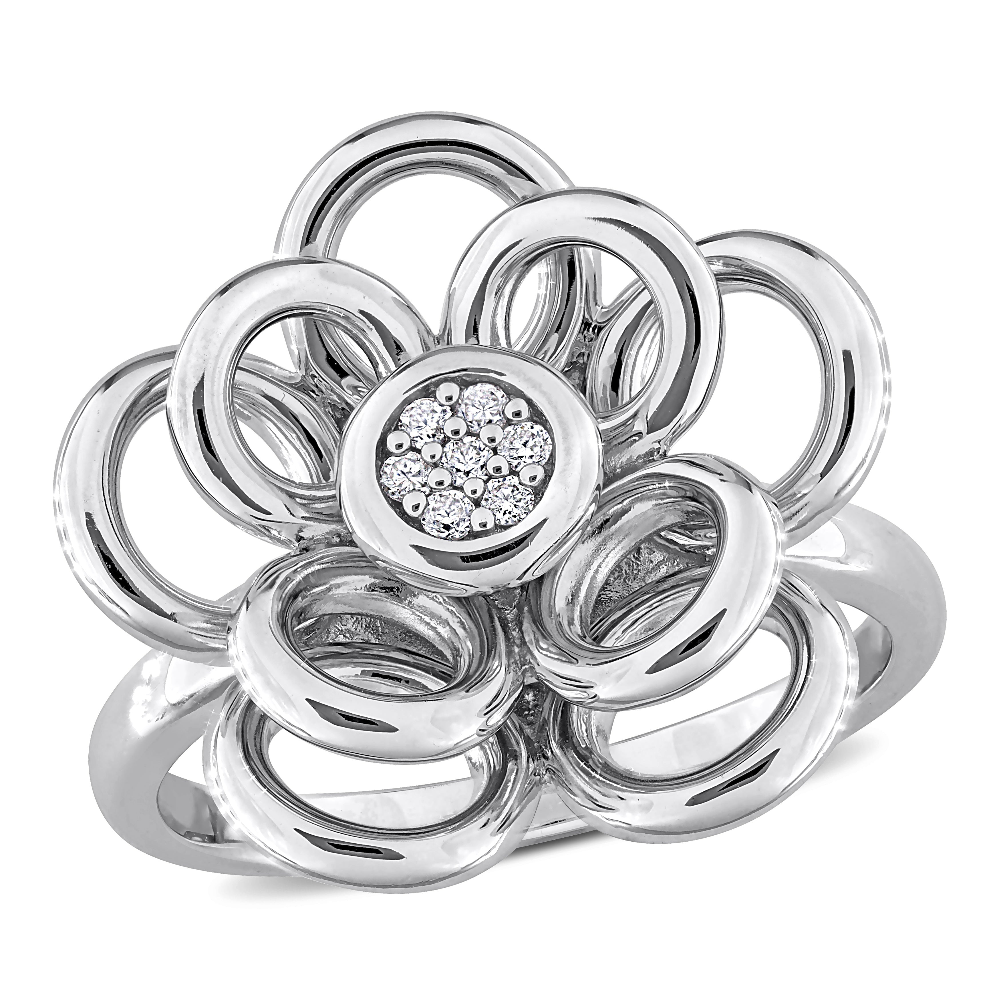 Sterling silver diamond flower ring by Lord & Taylor, front view
