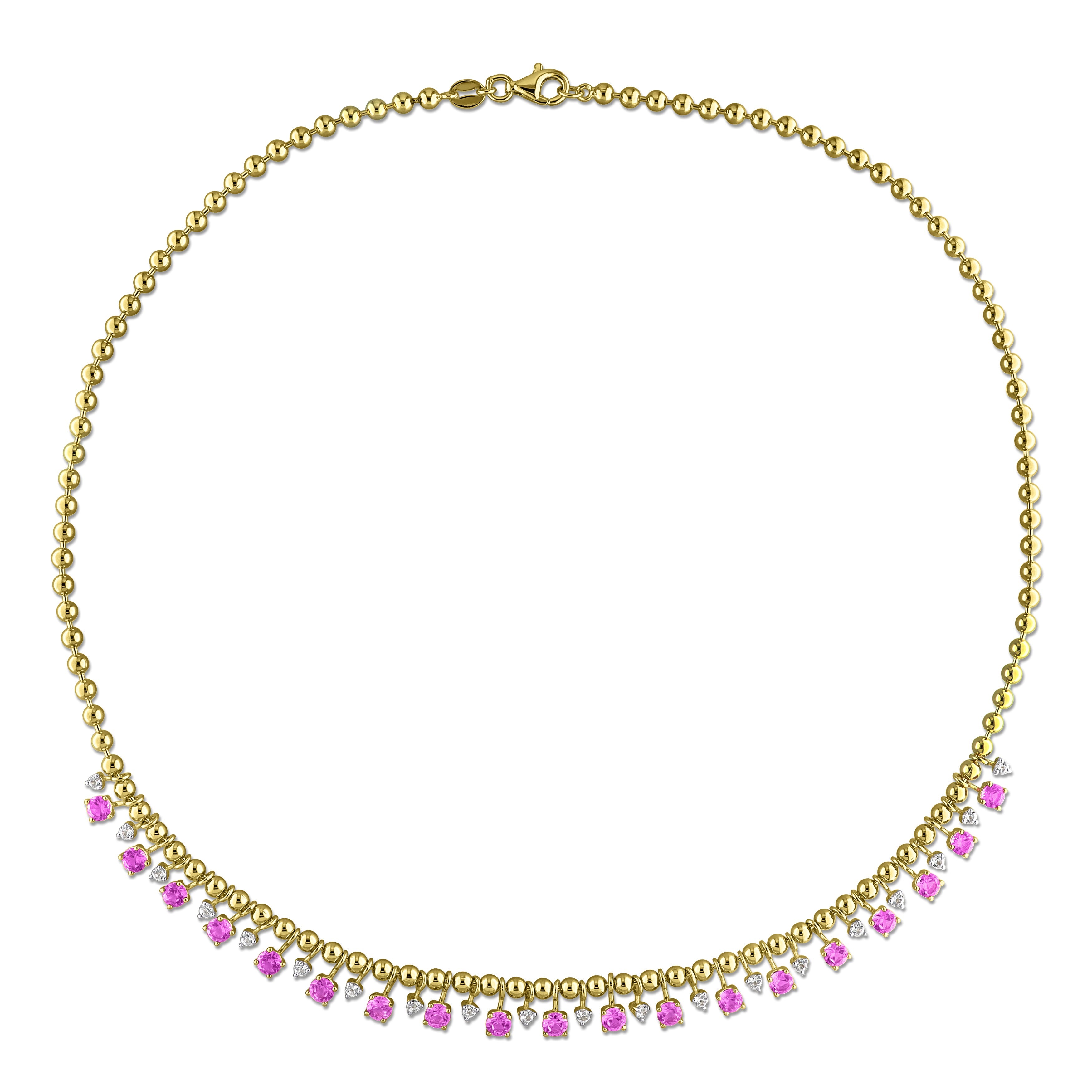 Pink and white sapphire necklace detail showing round gemstones by Lord & Taylor