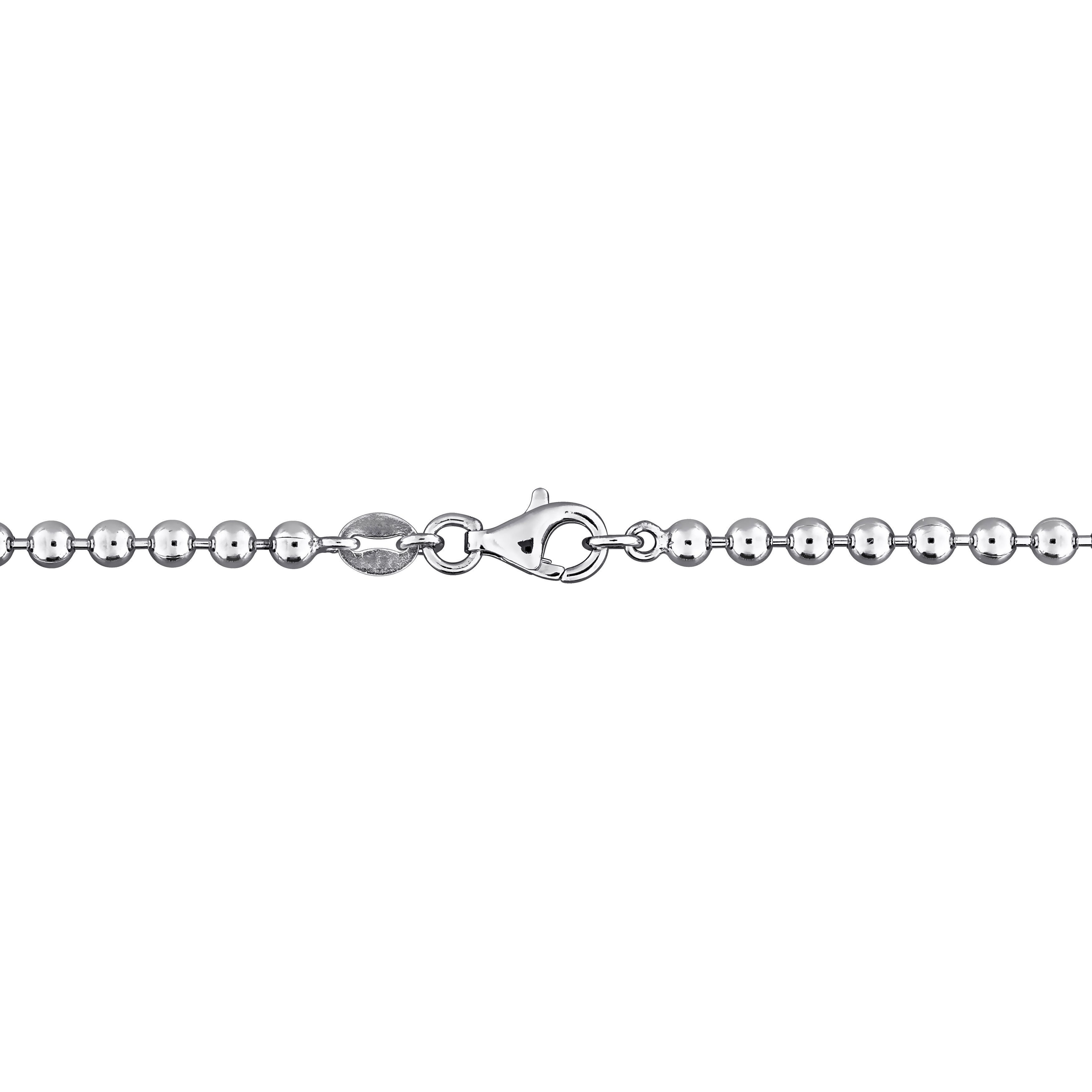 Sterling silver sapphire charm necklace by Lord & Taylor, back view showing ball chain