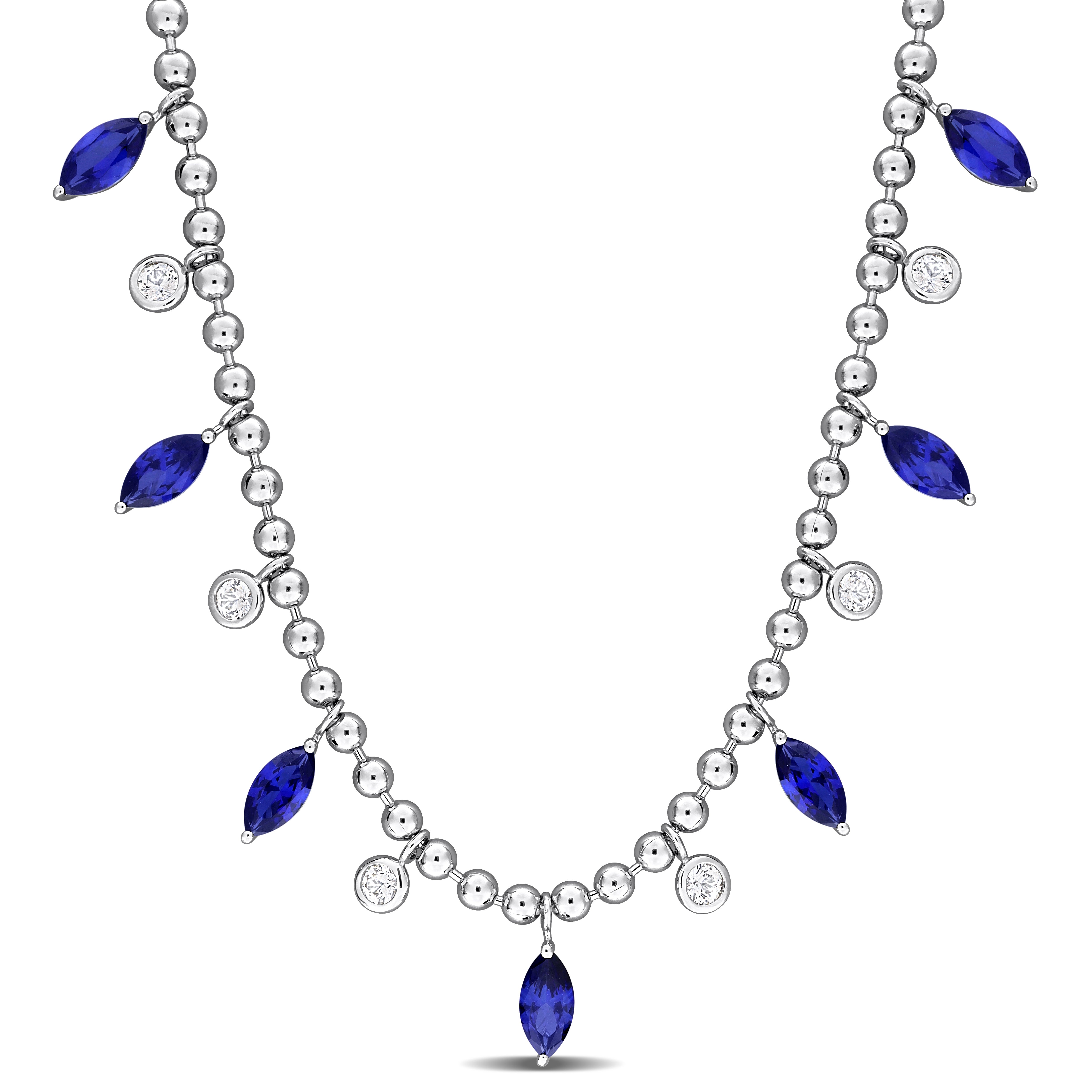 Blue and white sapphire charm necklace in sterling silver by Lord & Taylor, front view