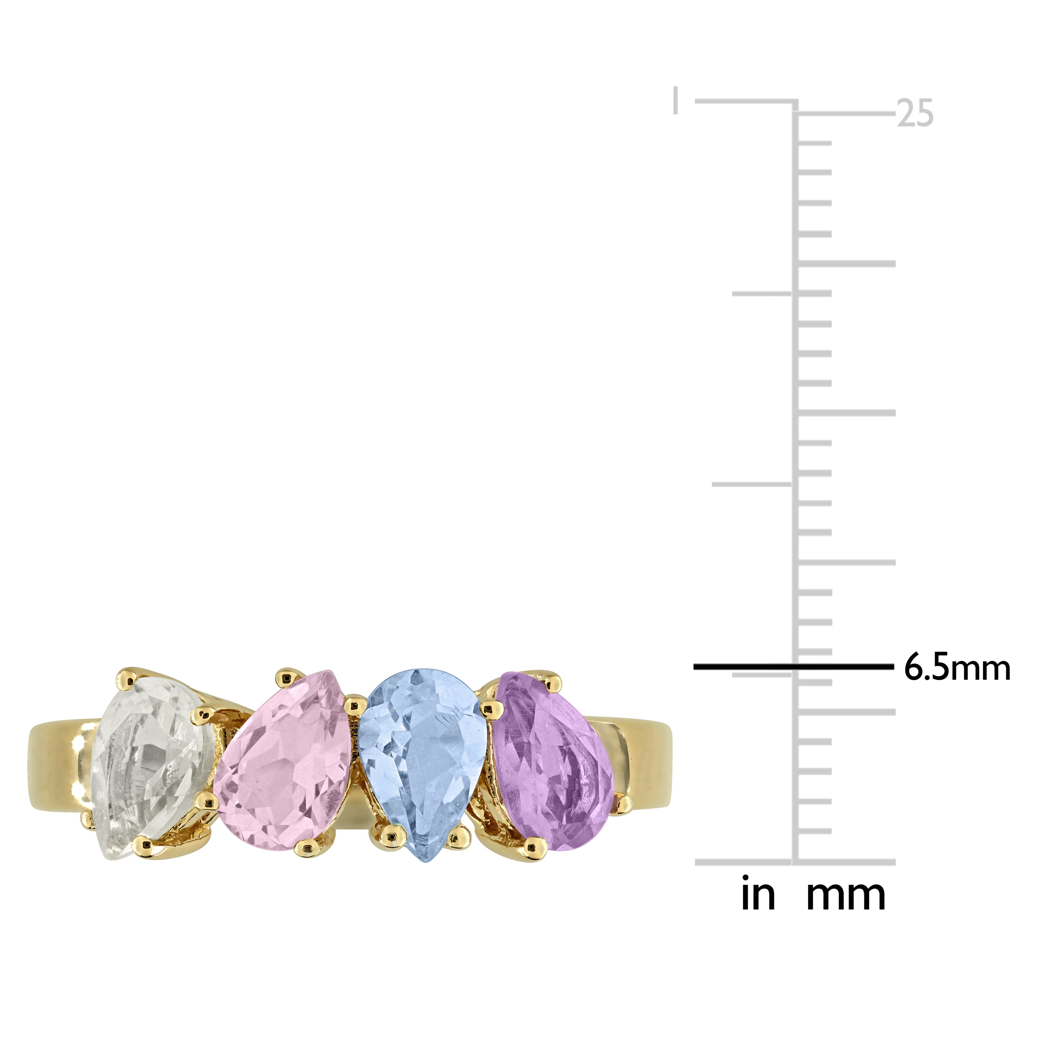 Close-up of pear-shaped gemstones in yellow-plated sterling silver ring by Lord & Taylor