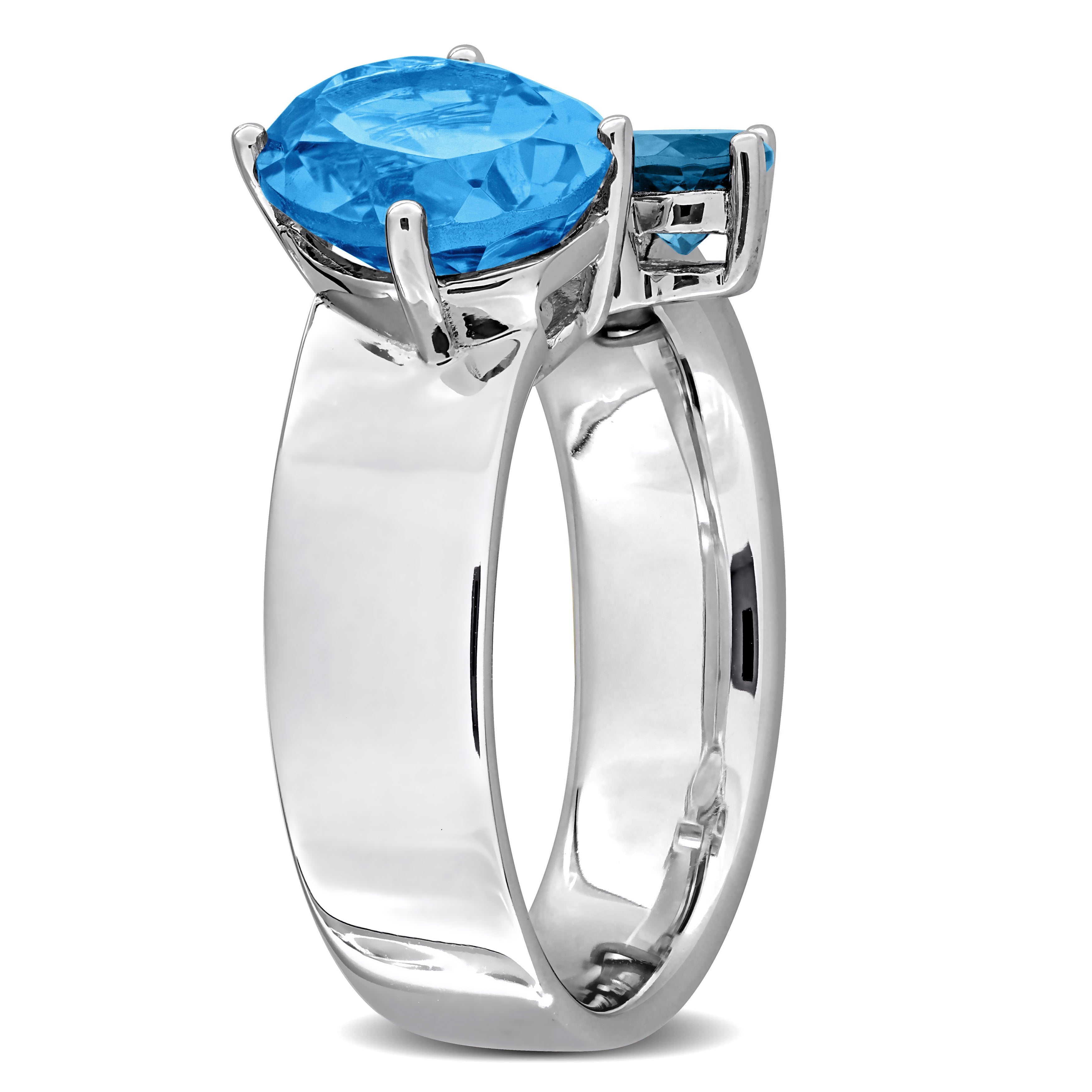 Blue topaz three-stone ring in sterling silver, back view by Lord & Taylor