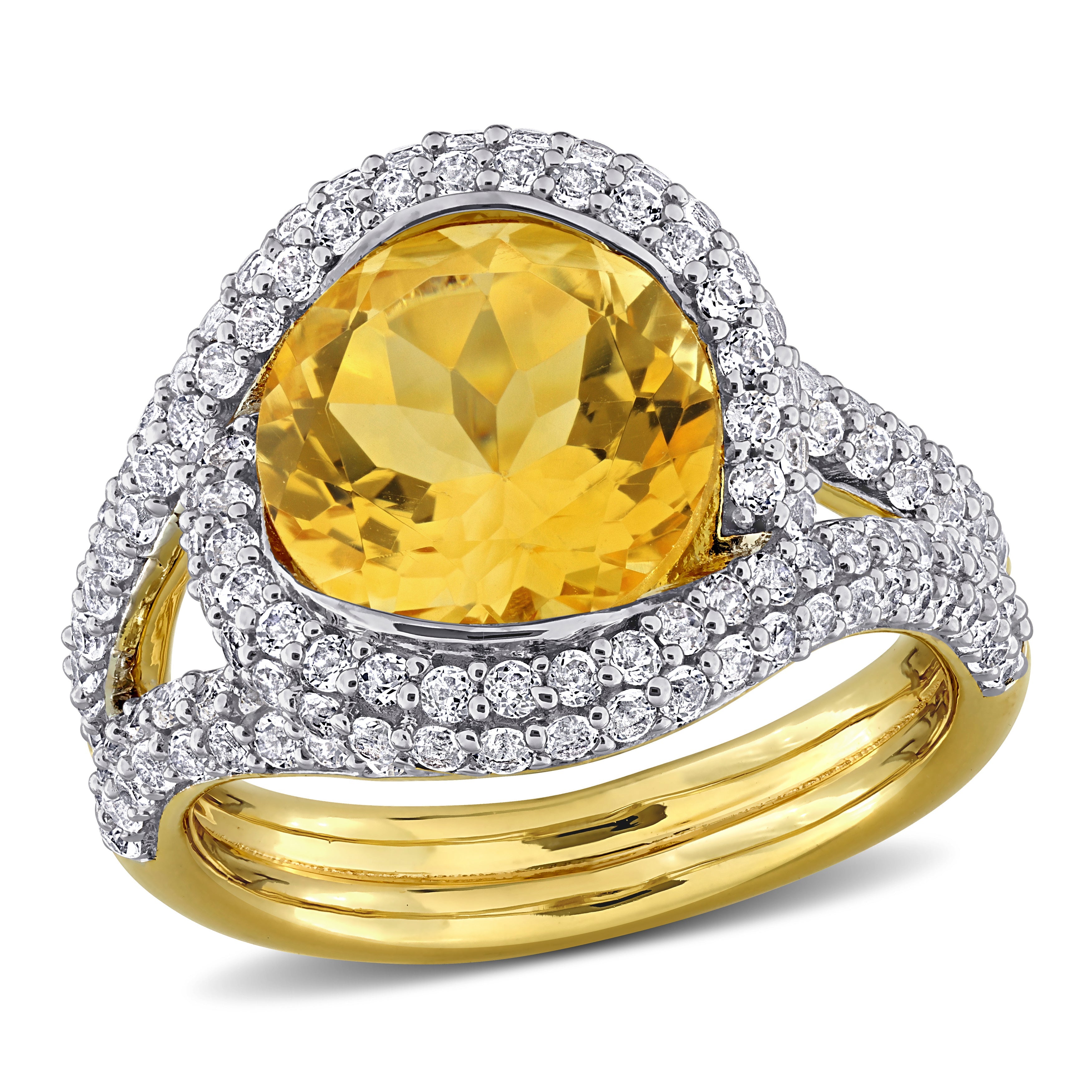 Citrine crossover cocktail ring with white topaz halo by Lord & Taylor, front view