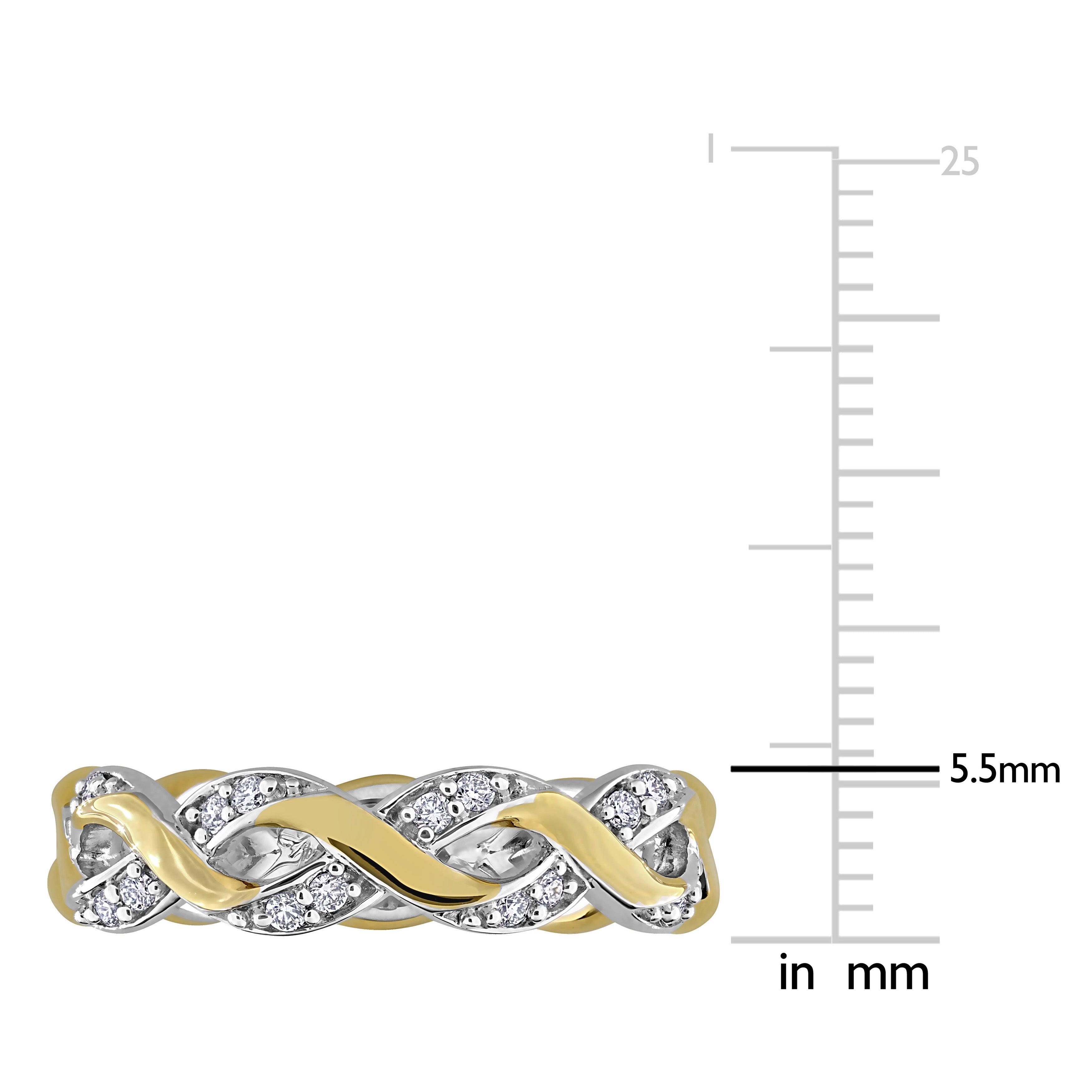 Two-tone sterling silver infinity eternity ring with lab-grown diamonds by Lord & Taylor, close-up of shared prong setting