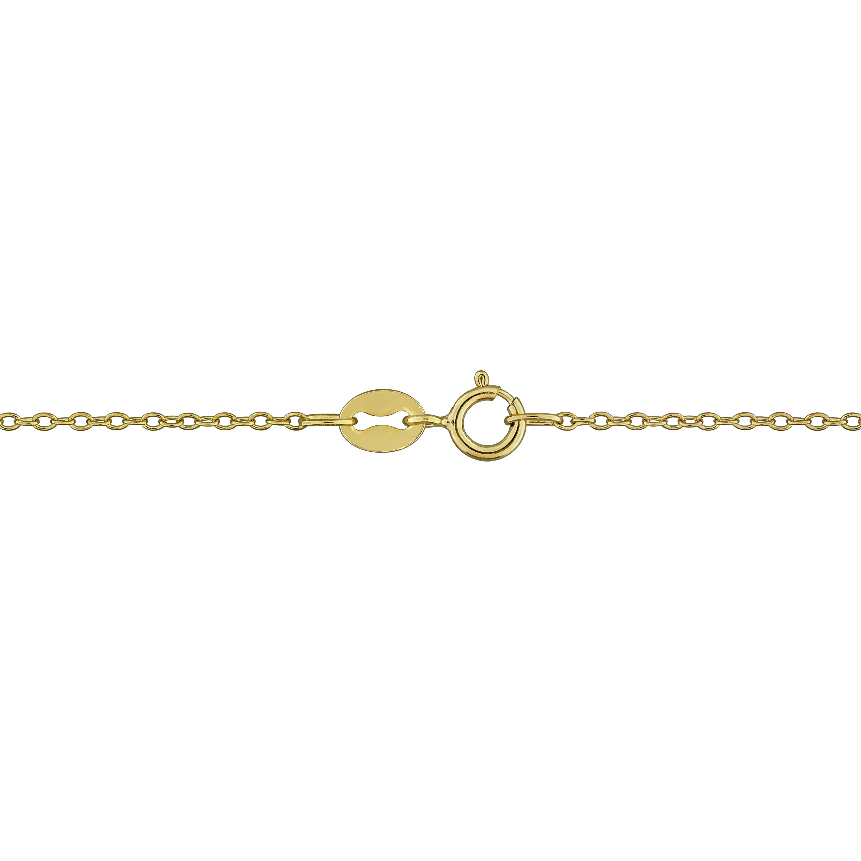 Yellow gold plated open heart pendant necklace back view showing cable chain and clasp