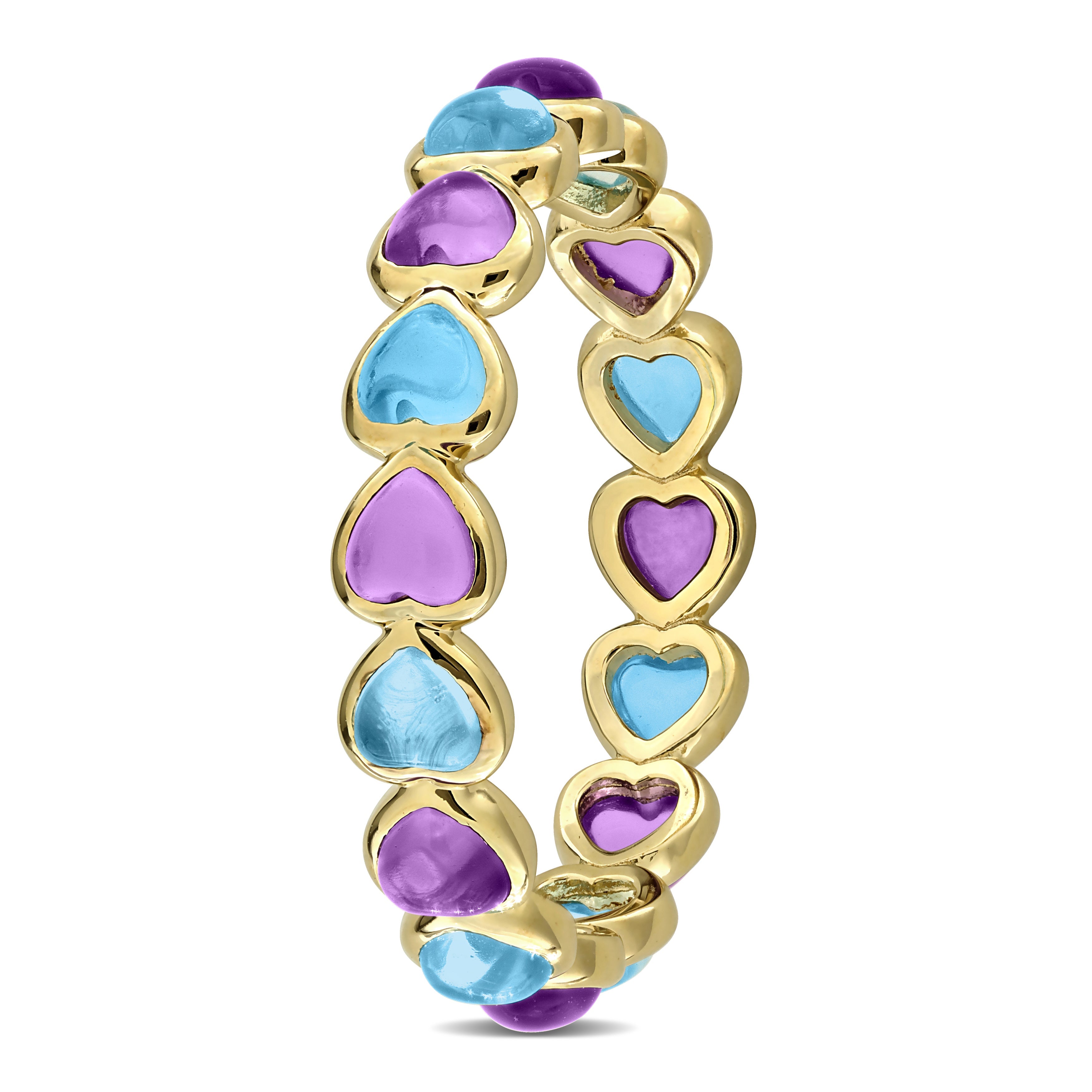 Heart eternity ring with alternating purple and blue gemstones, back view by Lord & Taylor
