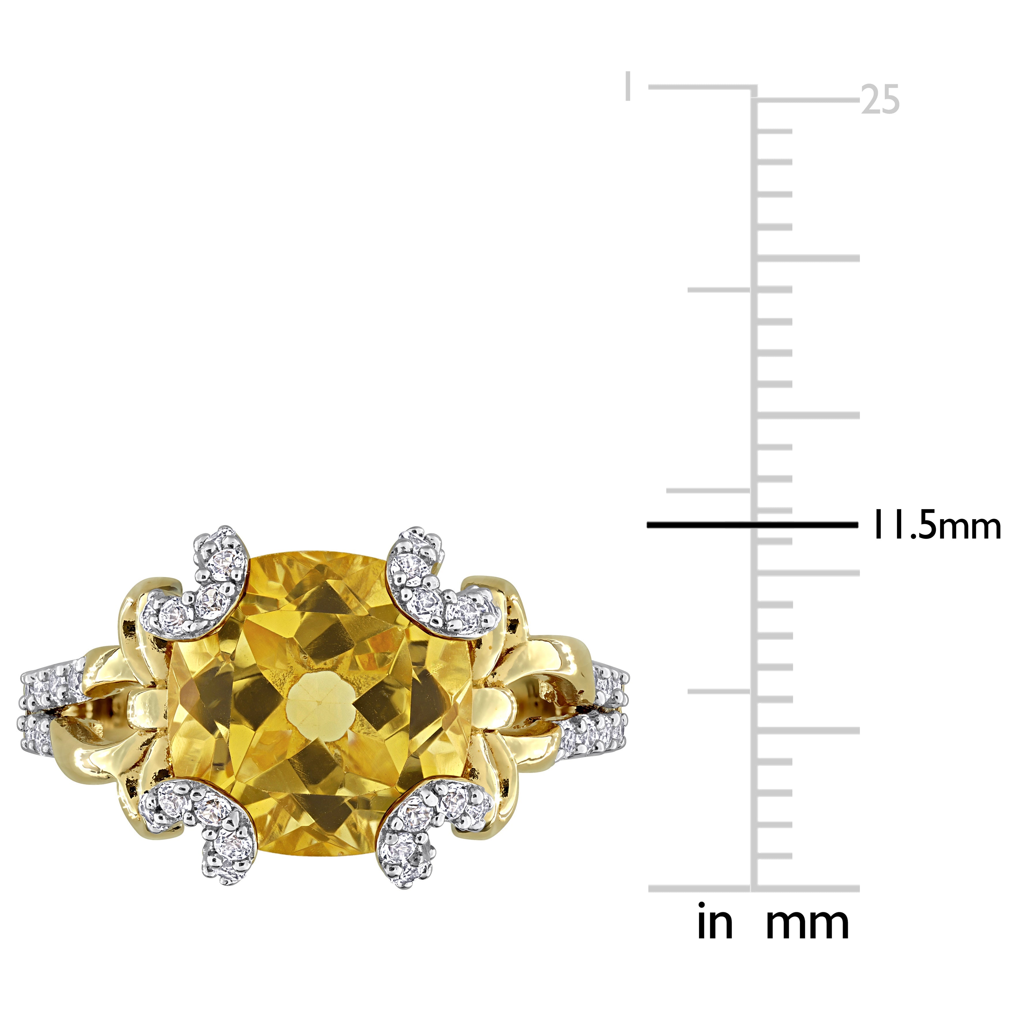 Close-up of cushion-cut citrine gemstone with white topaz frame by Lord & Taylor