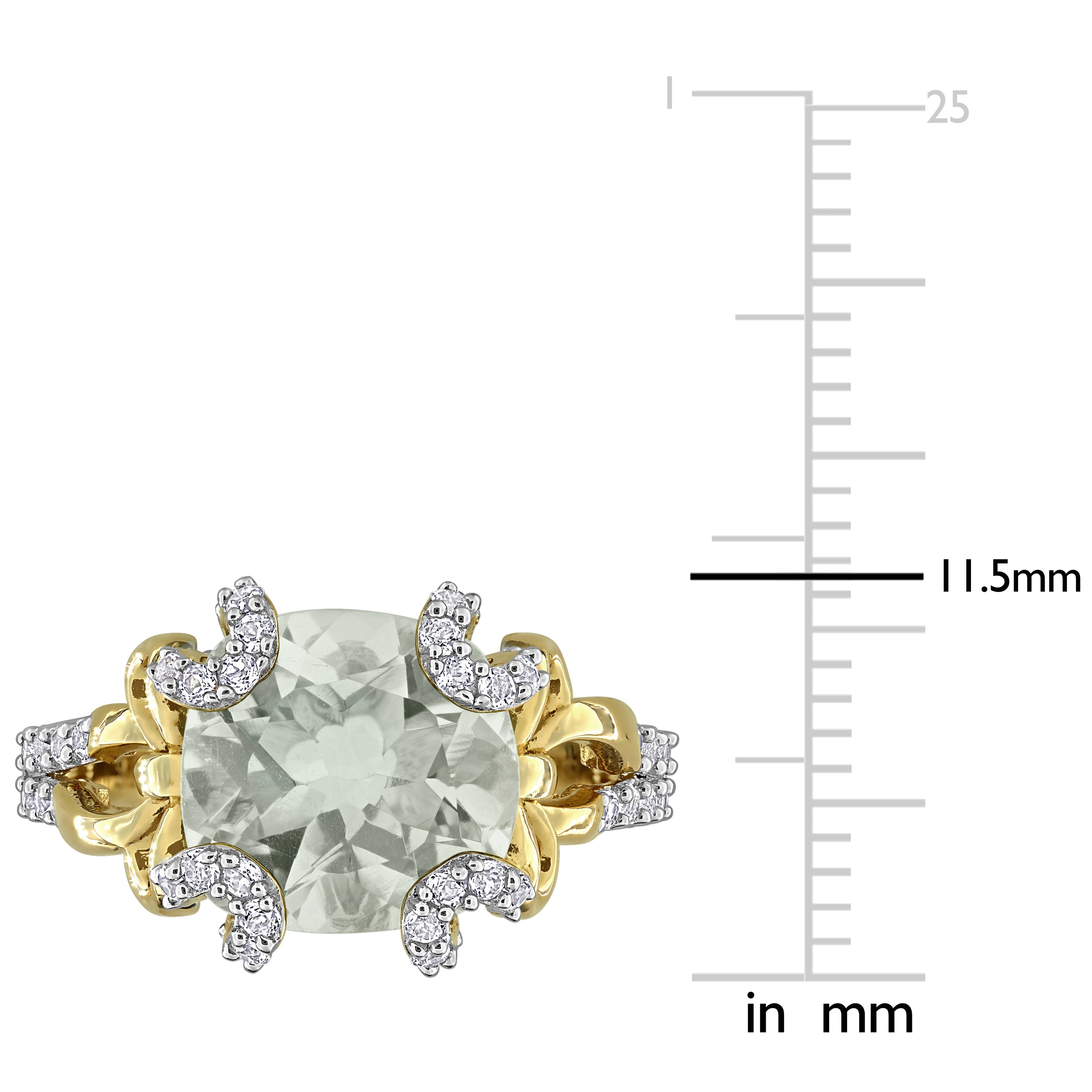 Close-up of green quartz gemstone with white topaz accents in yellow-plated silver by Lord & Taylor