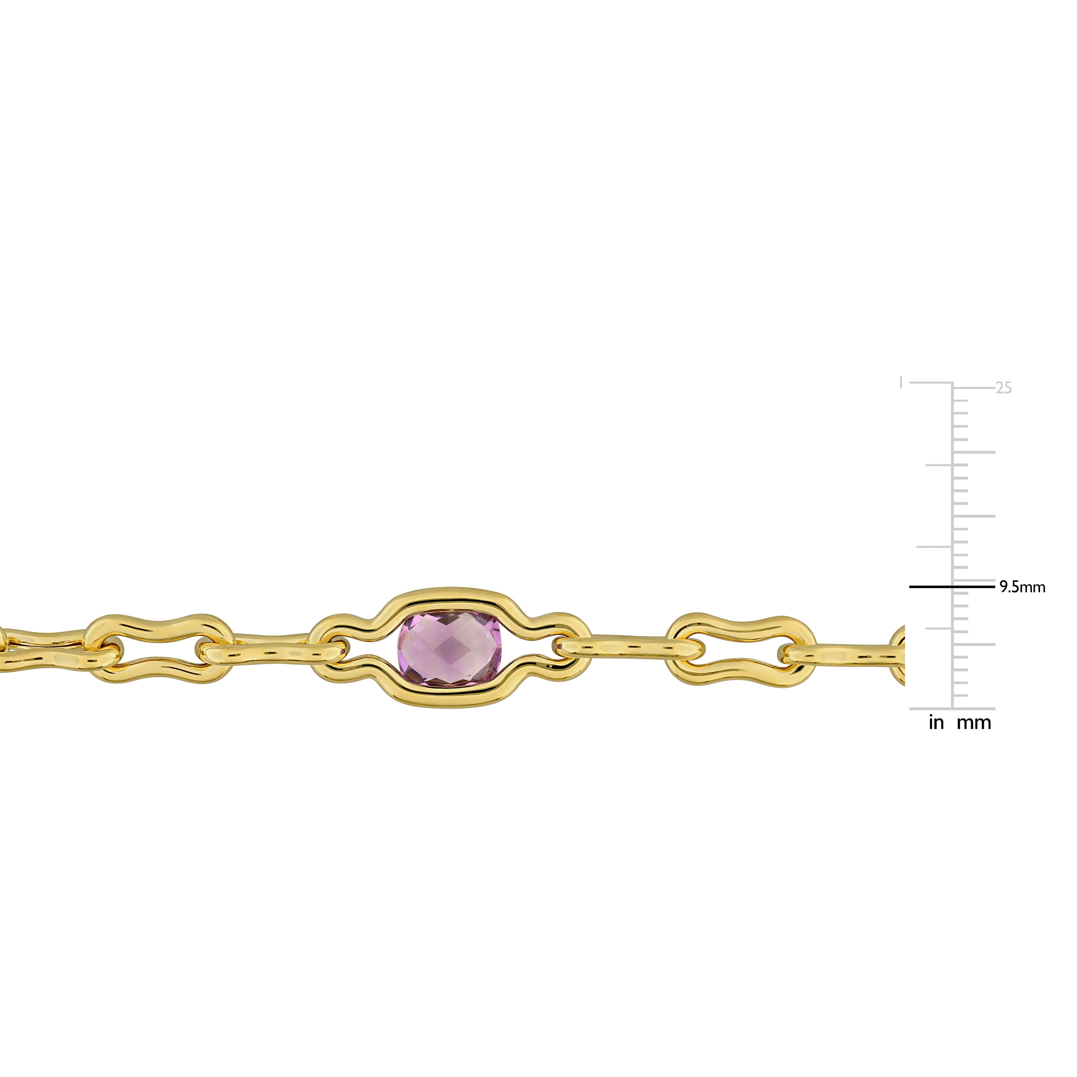 Close-up of purple amethyst gemstone in yellow-plated silver setting