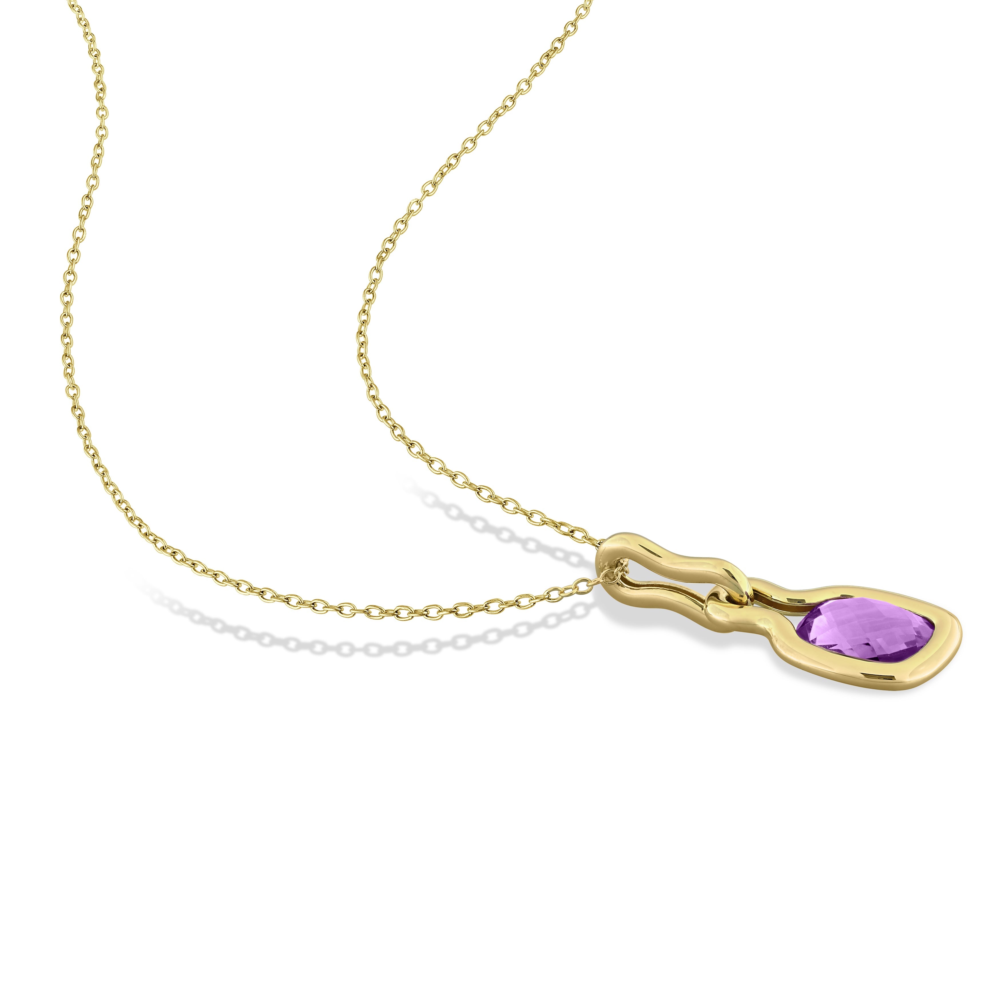 Cushion-cut amethyst pendant with yellow sterling silver setting, detail view by Lord & Taylor
