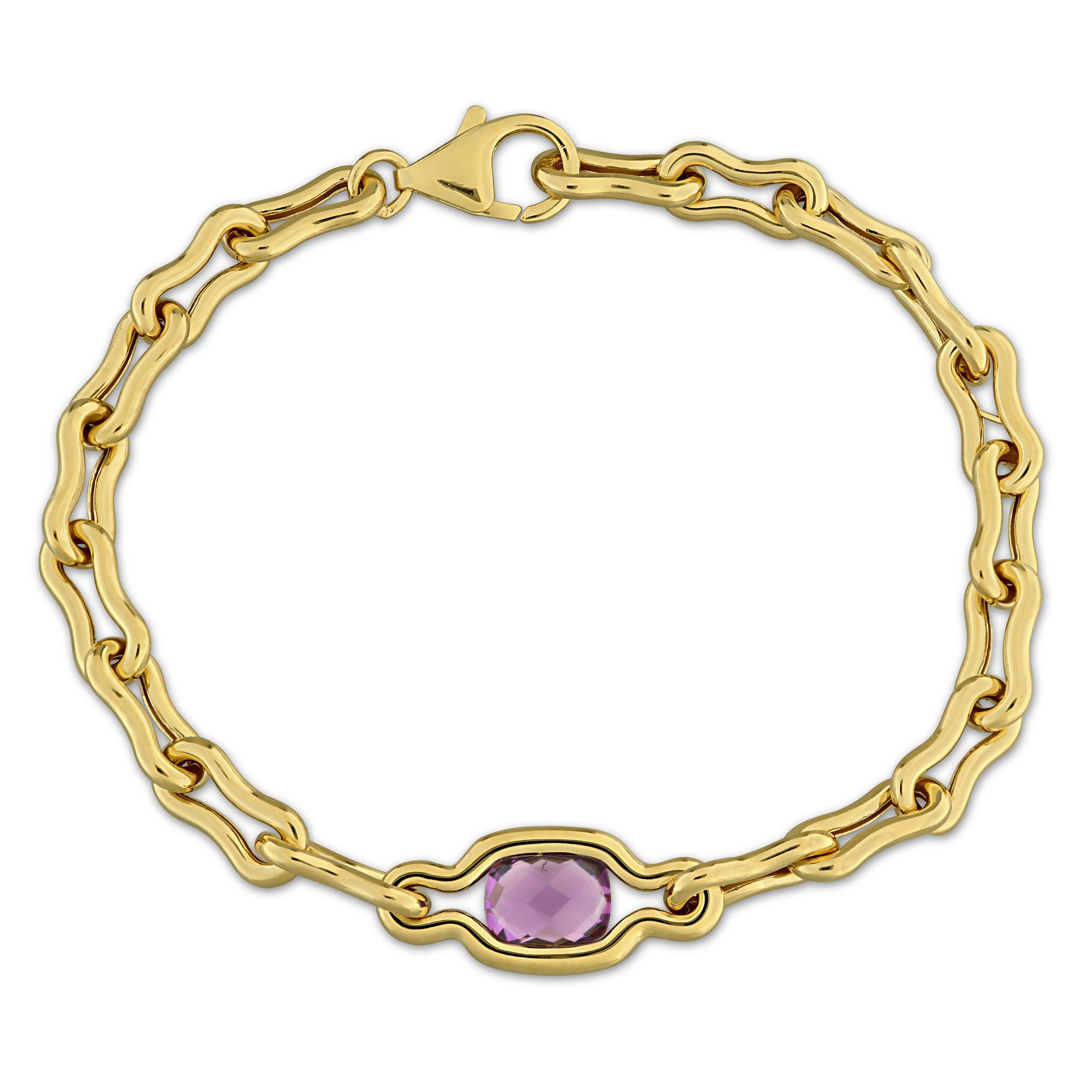 Yellow-plated sterling silver station bracelet with cushion-cut amethyst by Lord & Taylor, front view