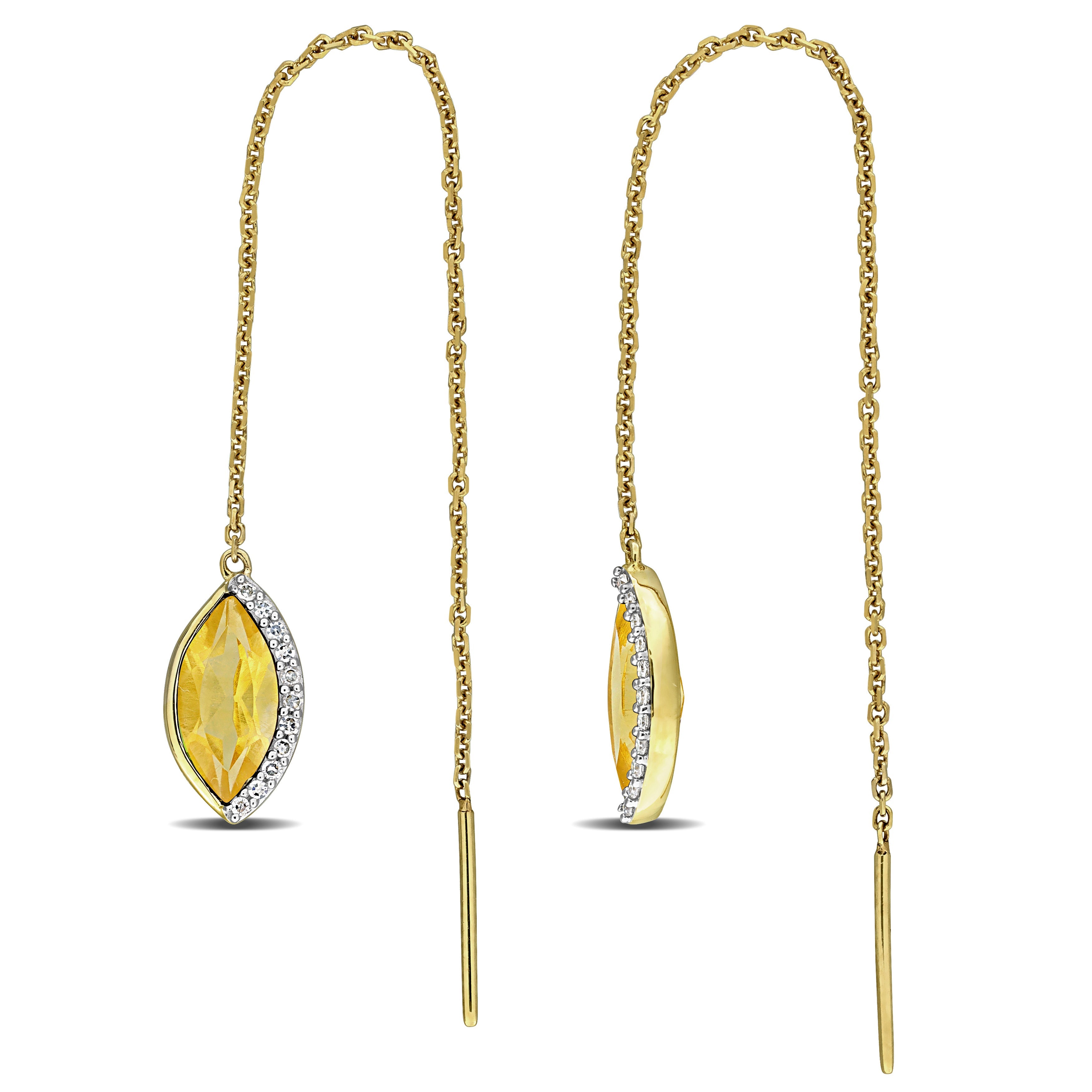 Yellow citrine marquise threader earrings in 14k yellow gold, product view