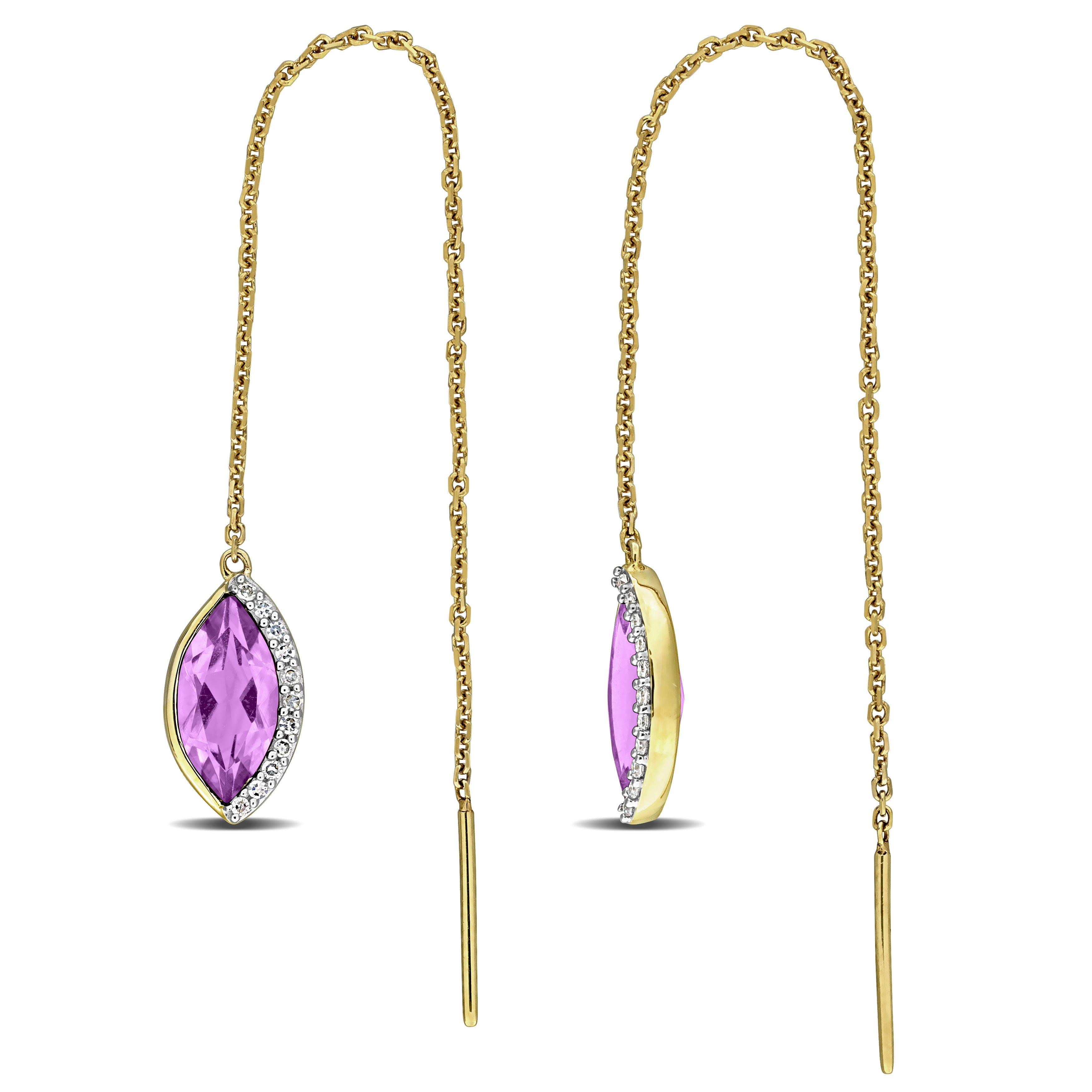 Purple amethyst threader earrings with diamonds in 14k yellow gold by Lord & Taylor