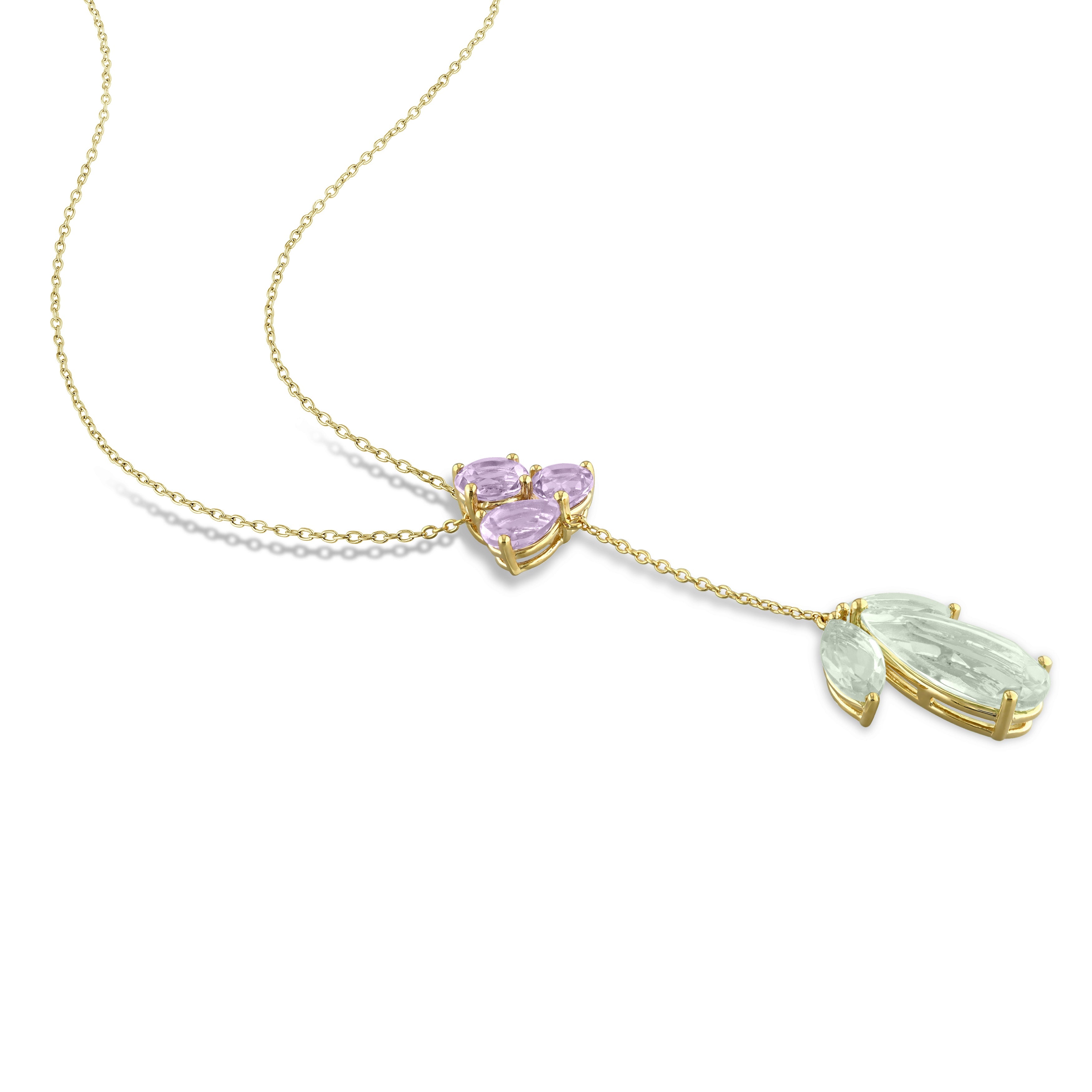 Green and pink quartz pendant necklace detail showing pear and marquise cut gemstones by Lord & Taylor