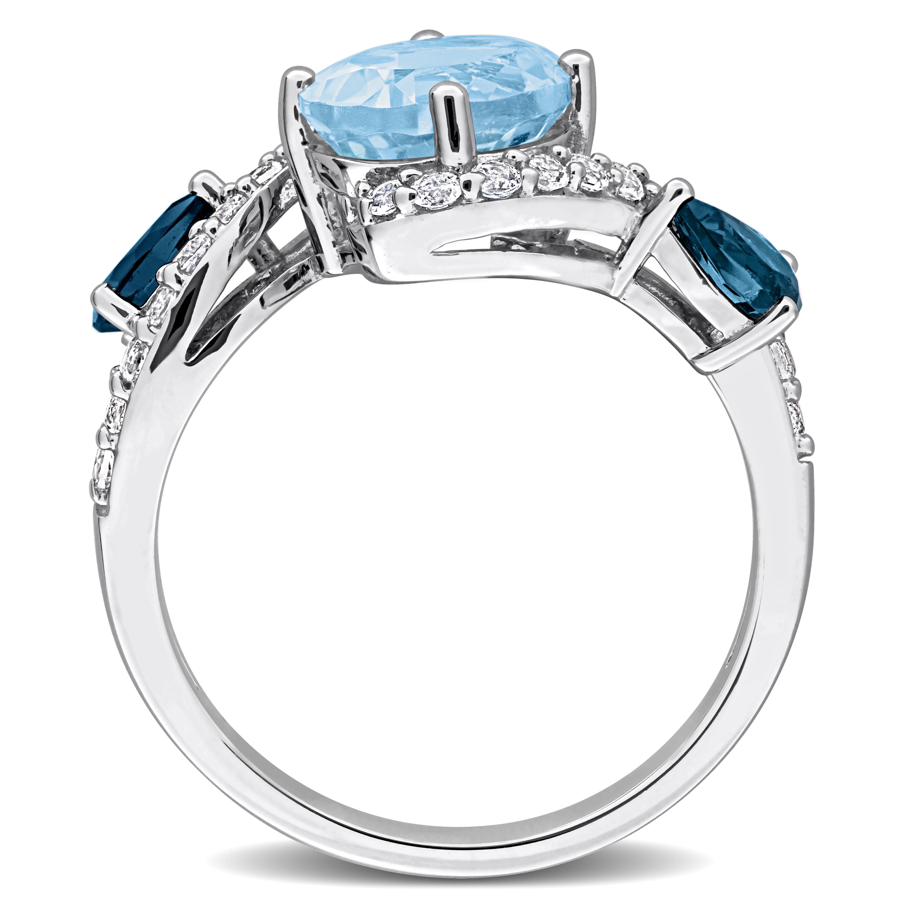 Blue topaz three-stone ring in sterling silver, diagonal view by Lord & Taylor