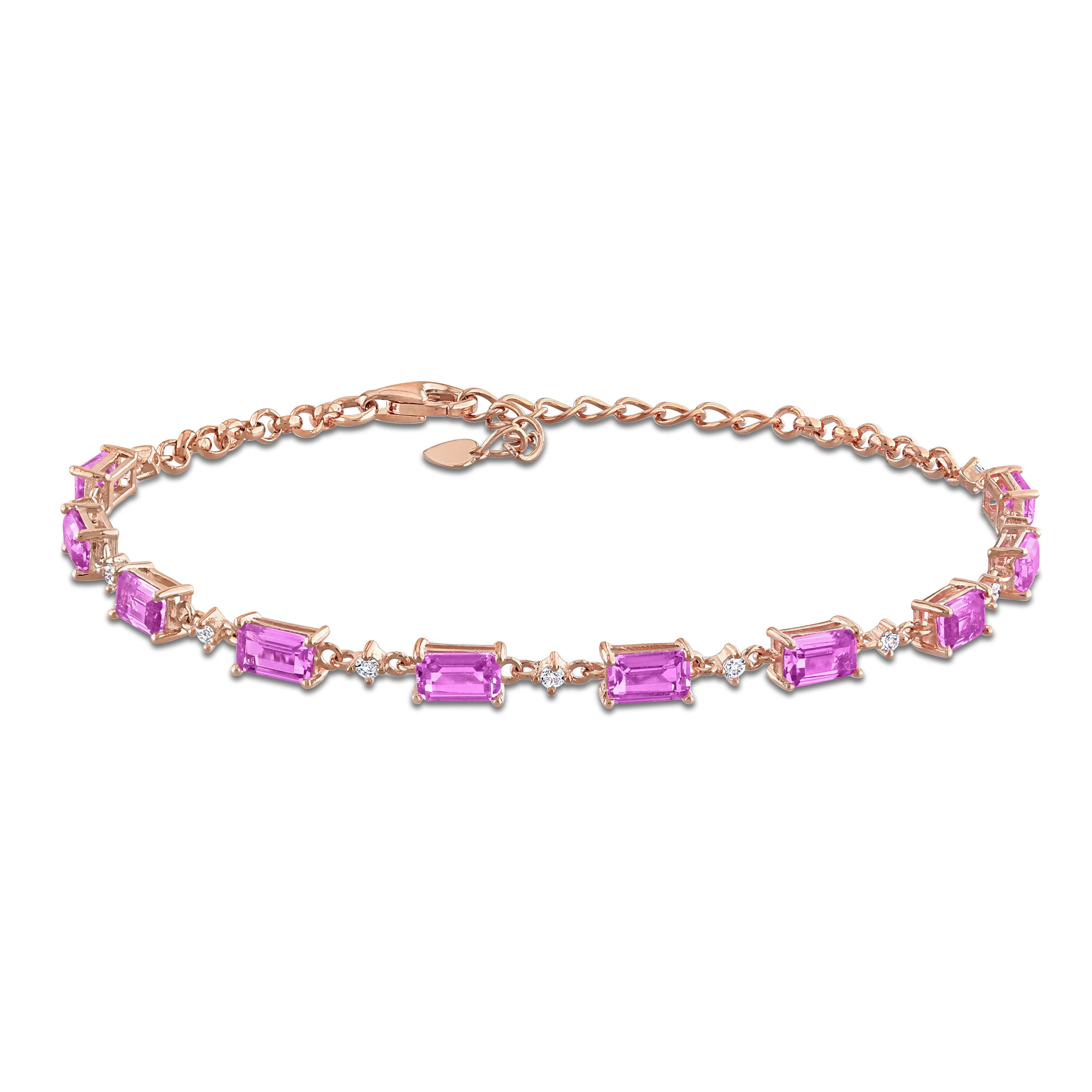 Pink sapphire station bracelet in rose-plated sterling silver by Lord & Taylor